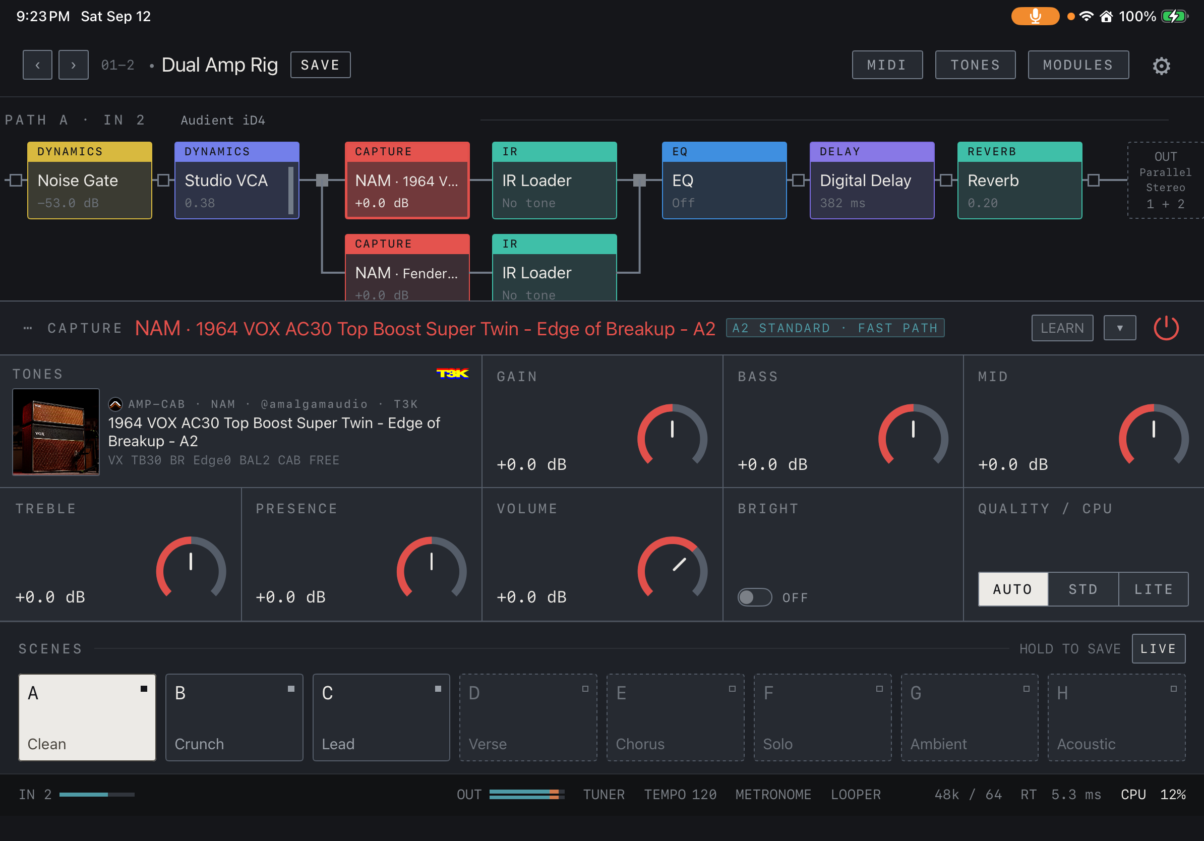 NAM FX — iPad — Editor · dual amps