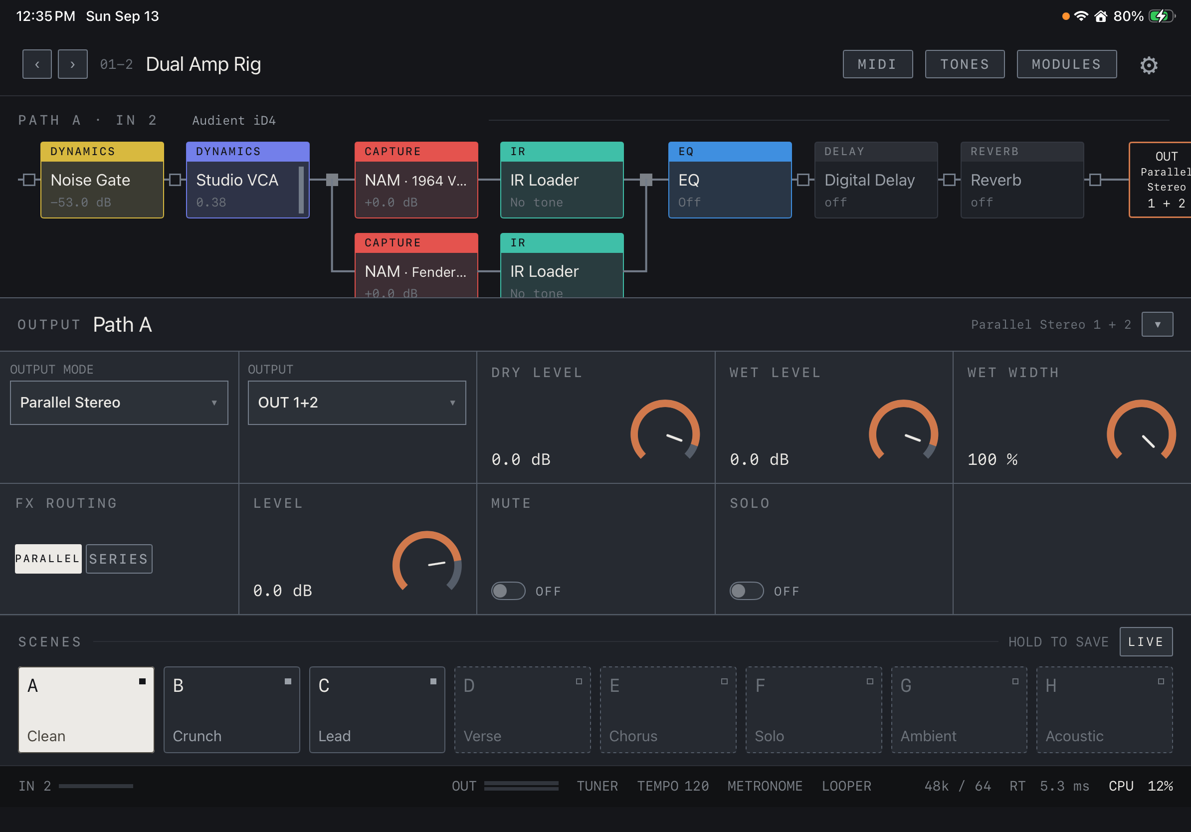 NAM FX on iPad — Choose the output