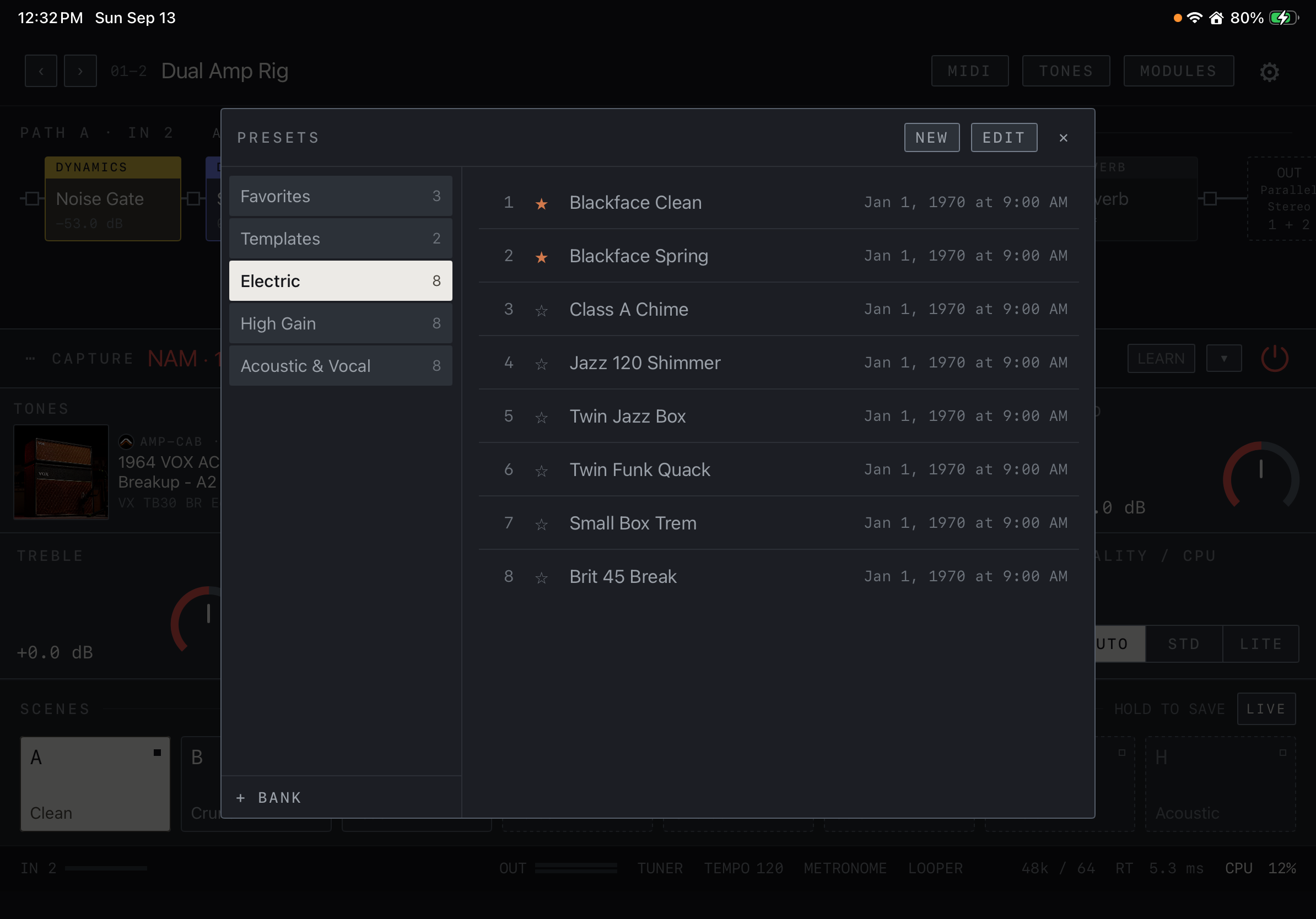 NAM FX on iPad — Save a preset
