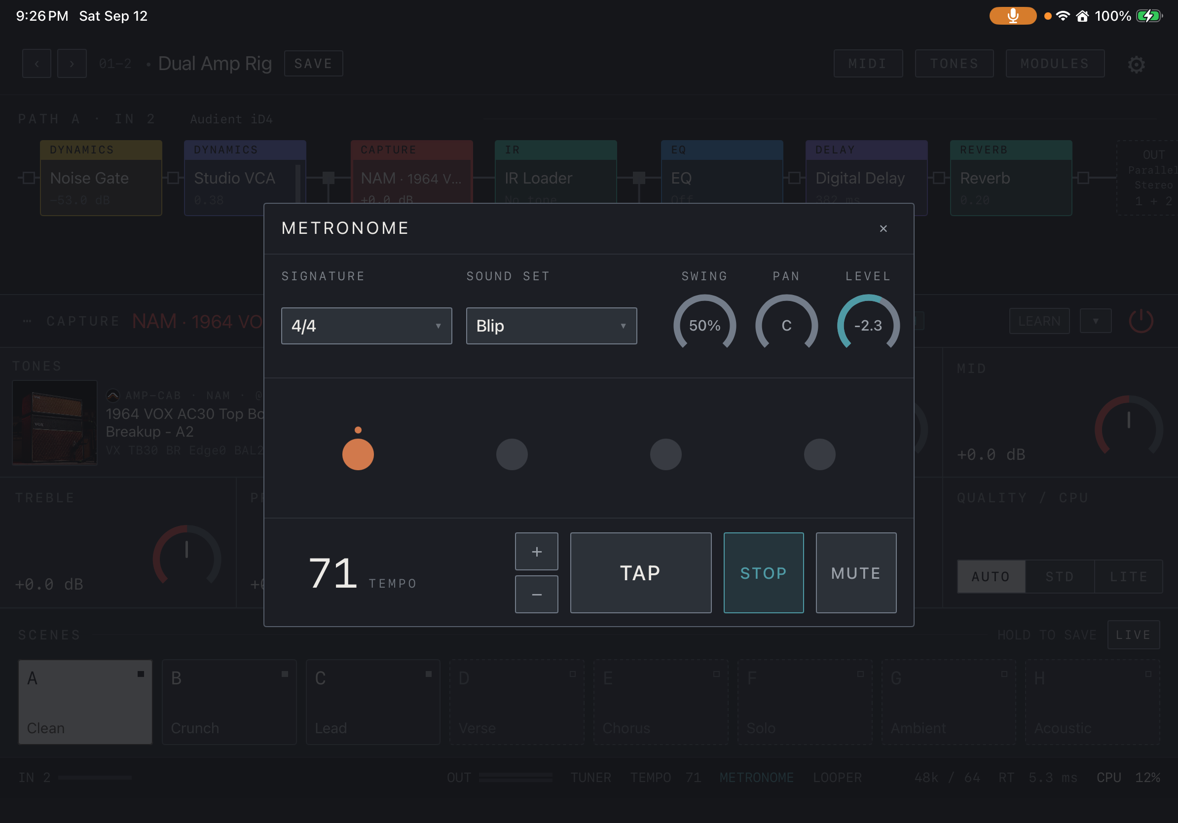 NAM FX — iPad — Metronome · tempo and meter