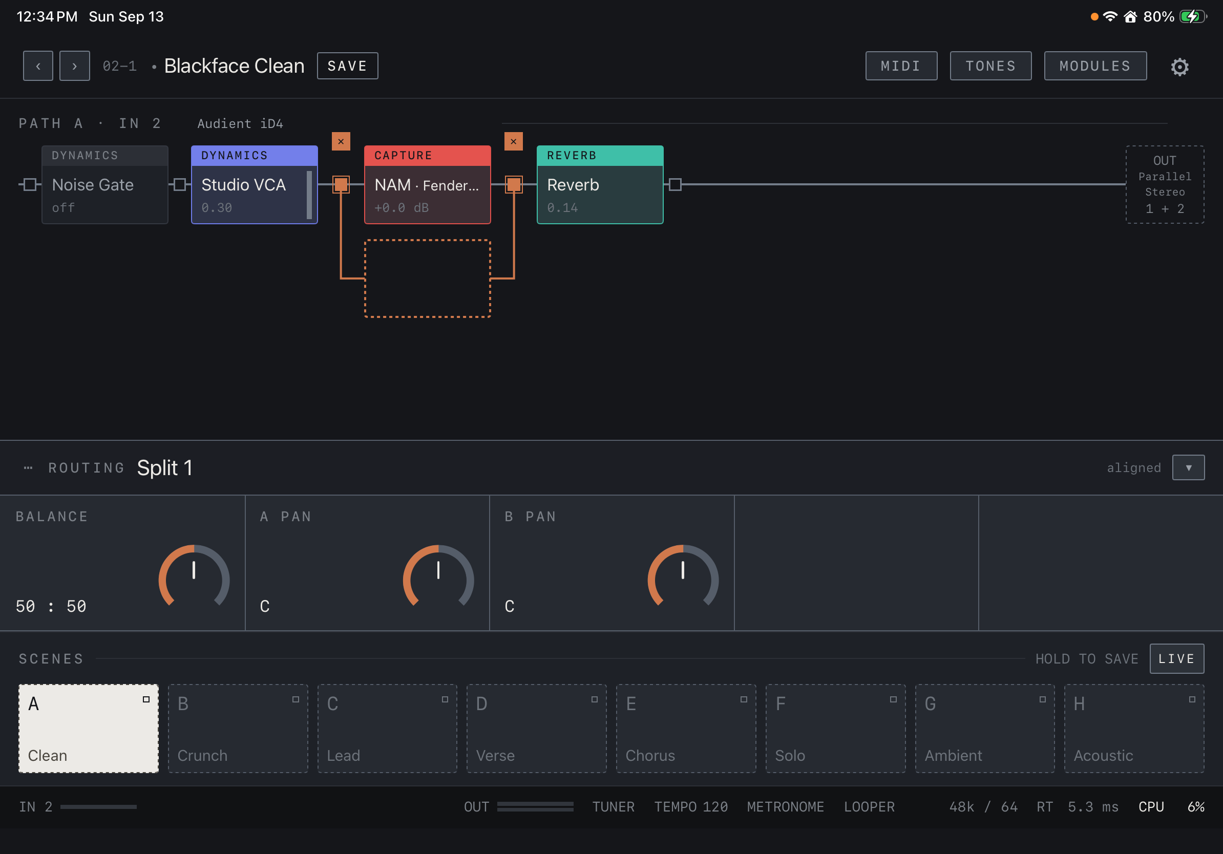 NAM FX on iPad — Parallel branches and merge