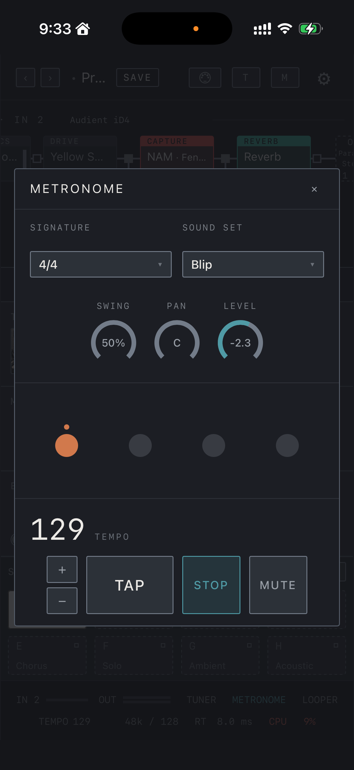 NAM FX — iPhone — Metronome · tempo and meter