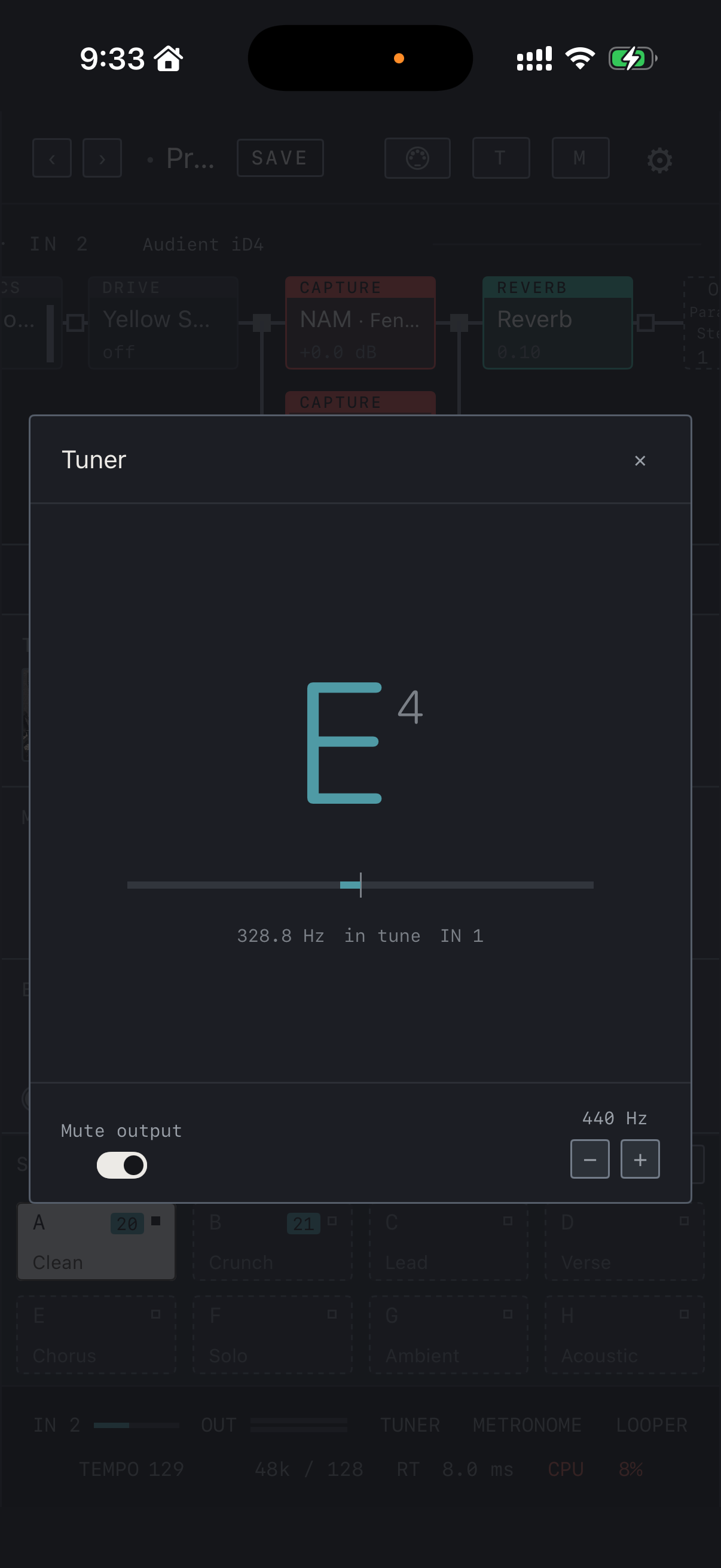 NAM FX — iPhone — Tuner · E4 input