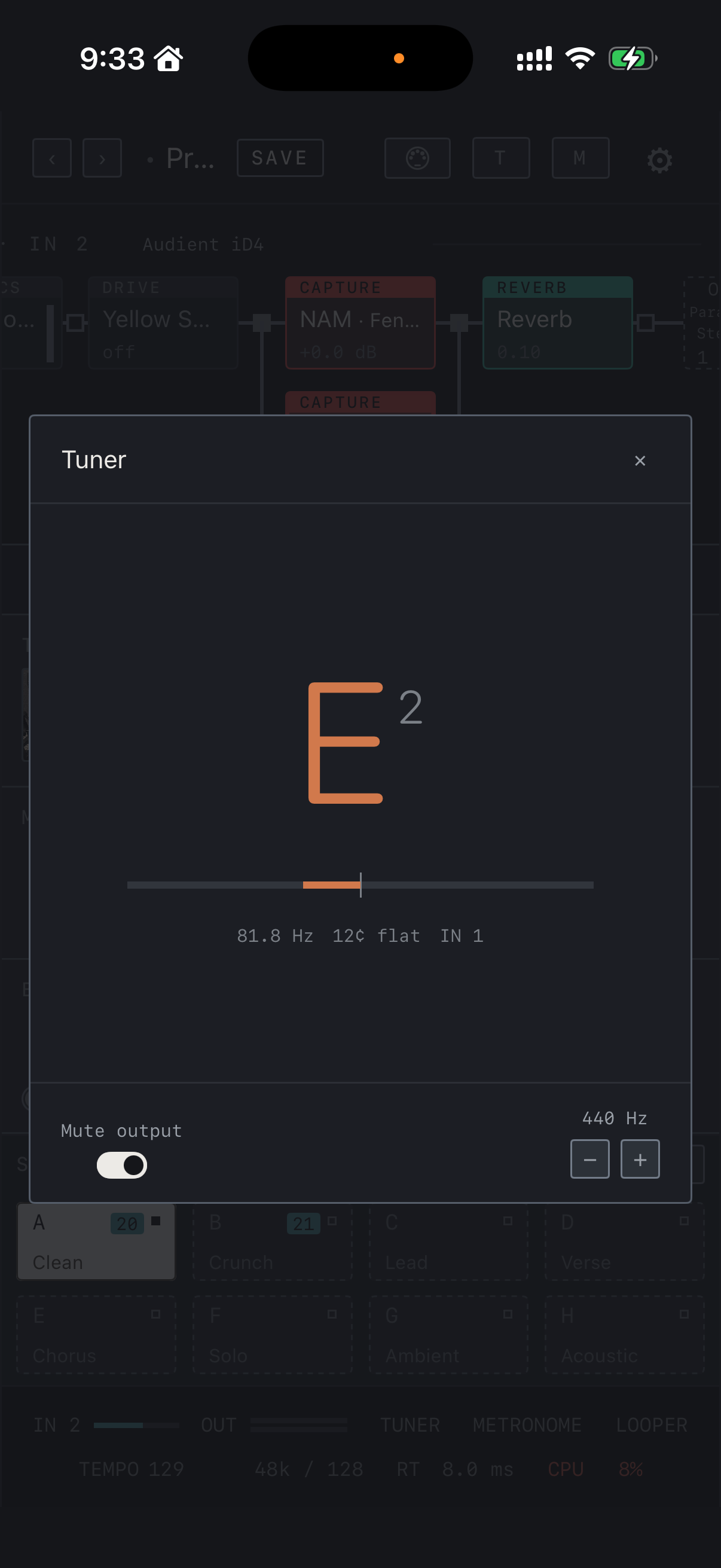 NAM FX — iPhone — Tuner · E2 input