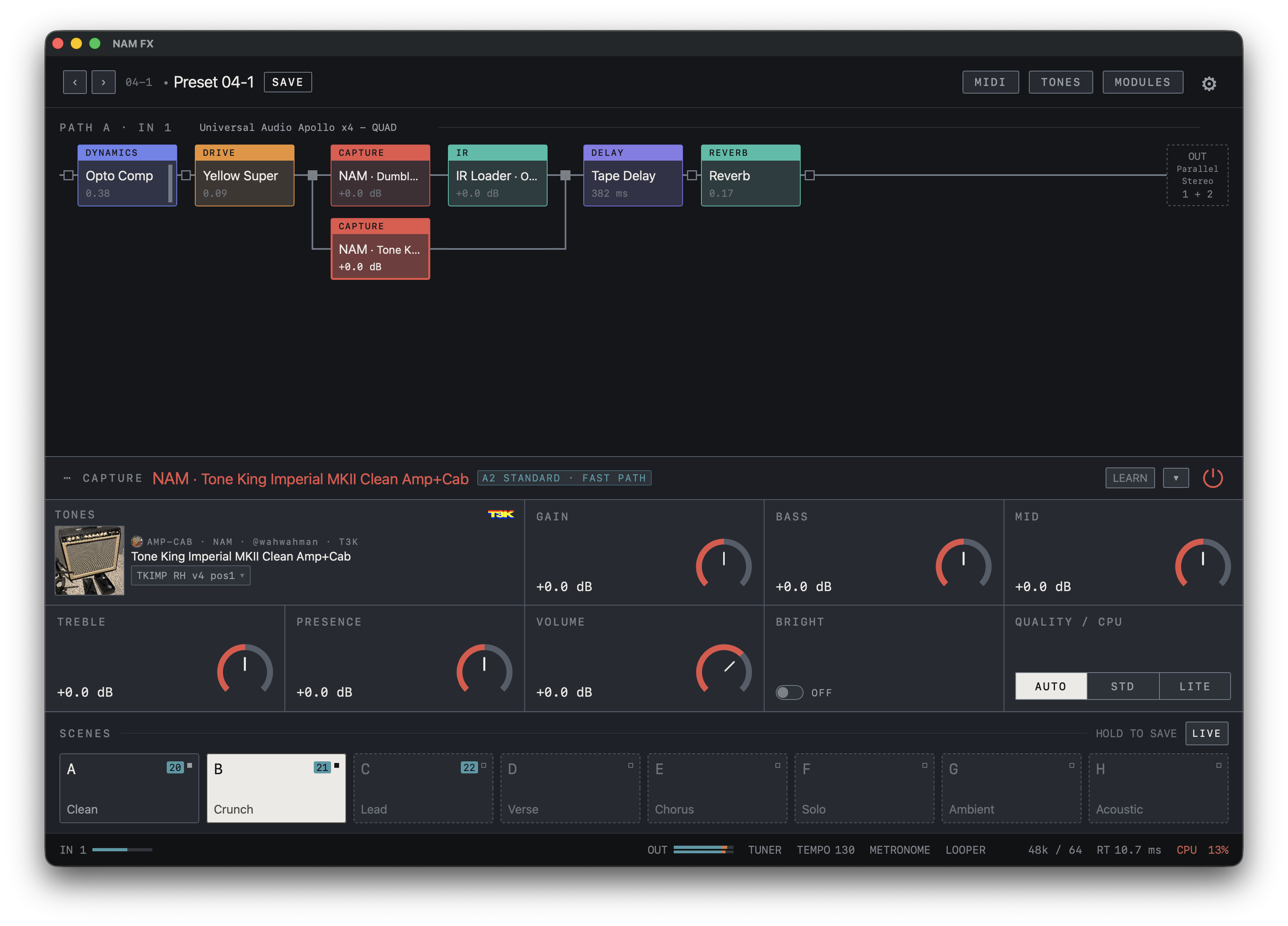 NAM FX — Mac — Parallel chain · NAM and reverb