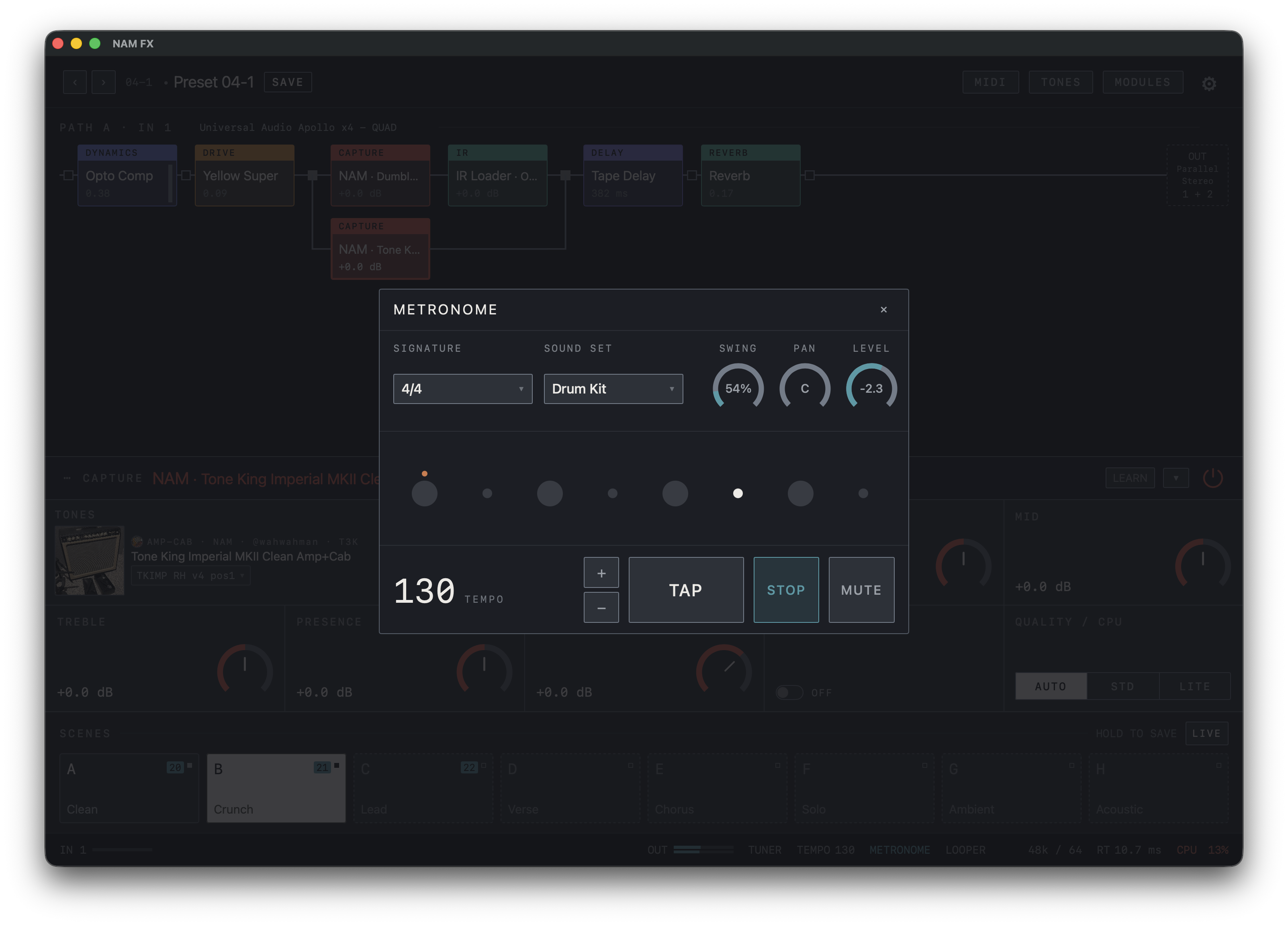 NAM FX — Mac — Metronome · tempo and meter