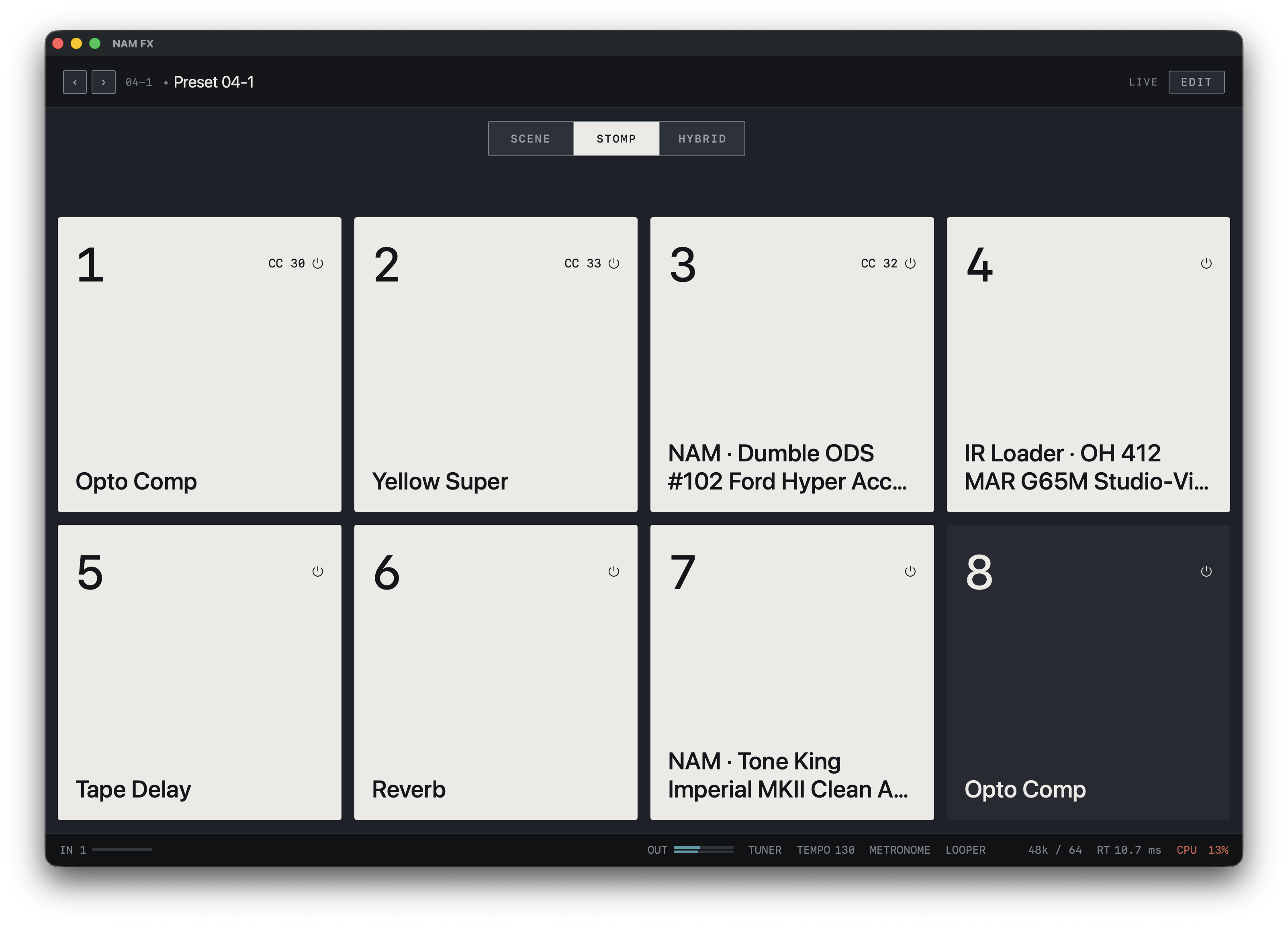 NAM FX — Mac — LIVE · STOMP