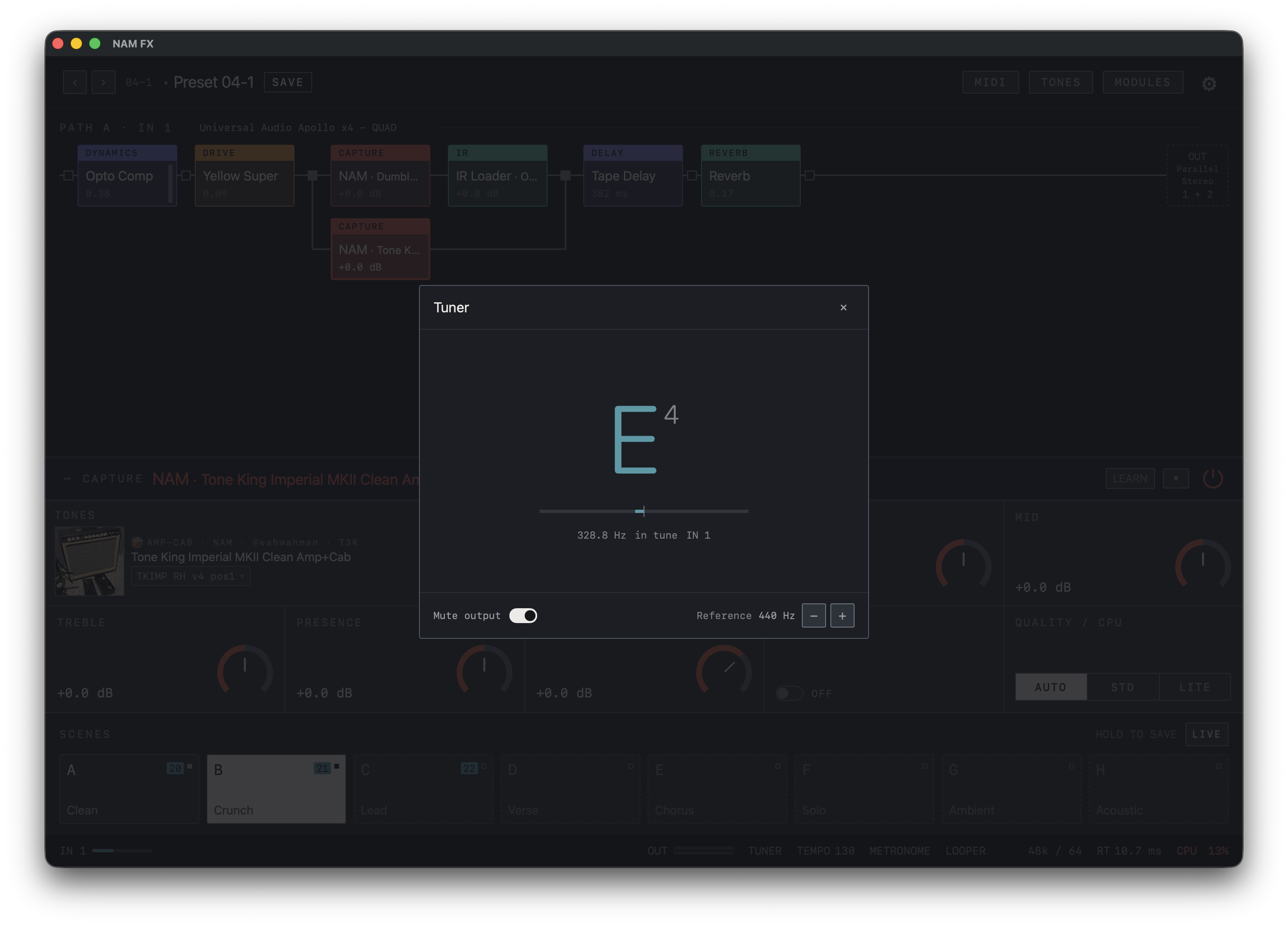 NAM FX — Mac — Tuner · pitch detection