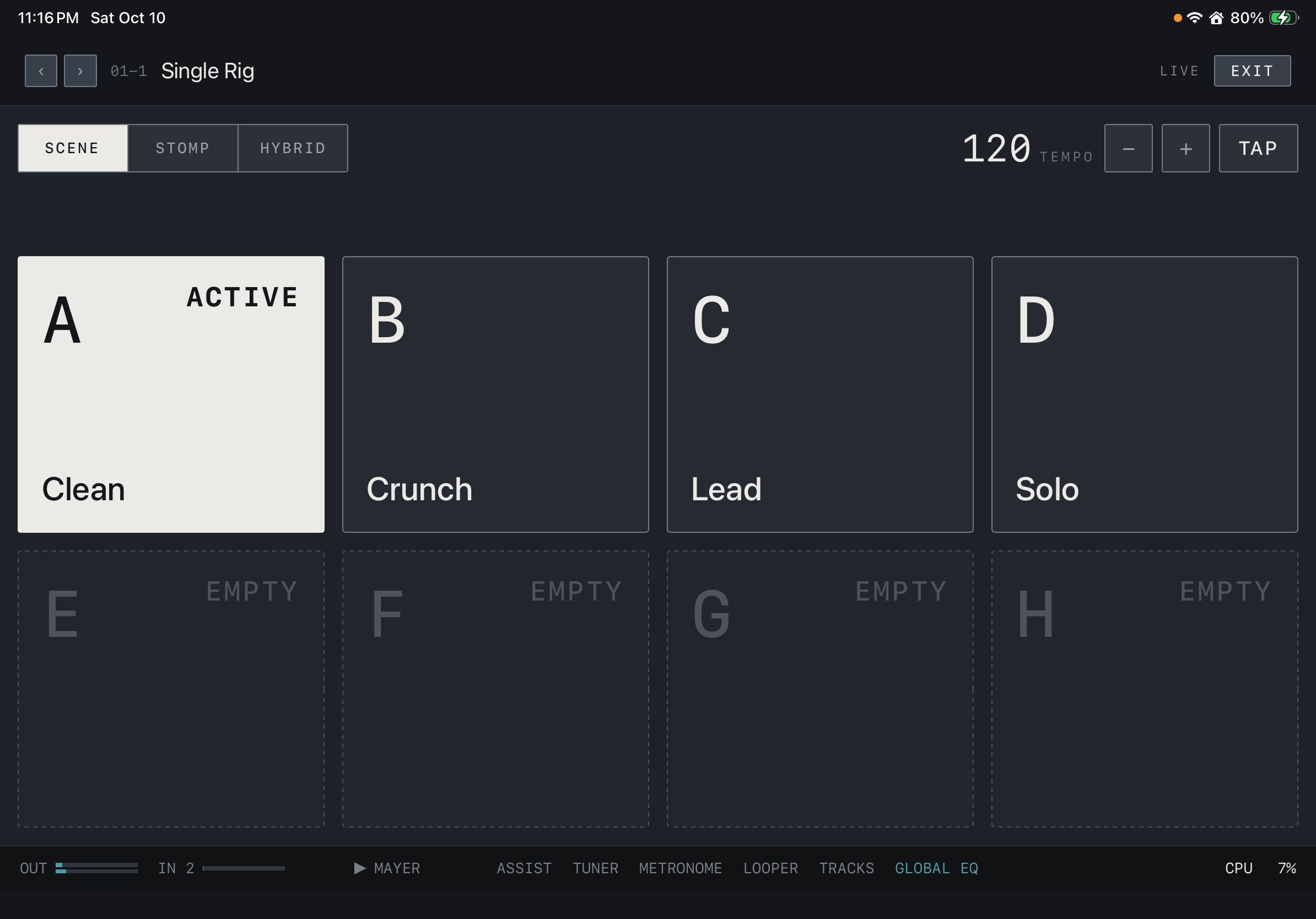 NAM FX on iPad — SCENE · switch song sections