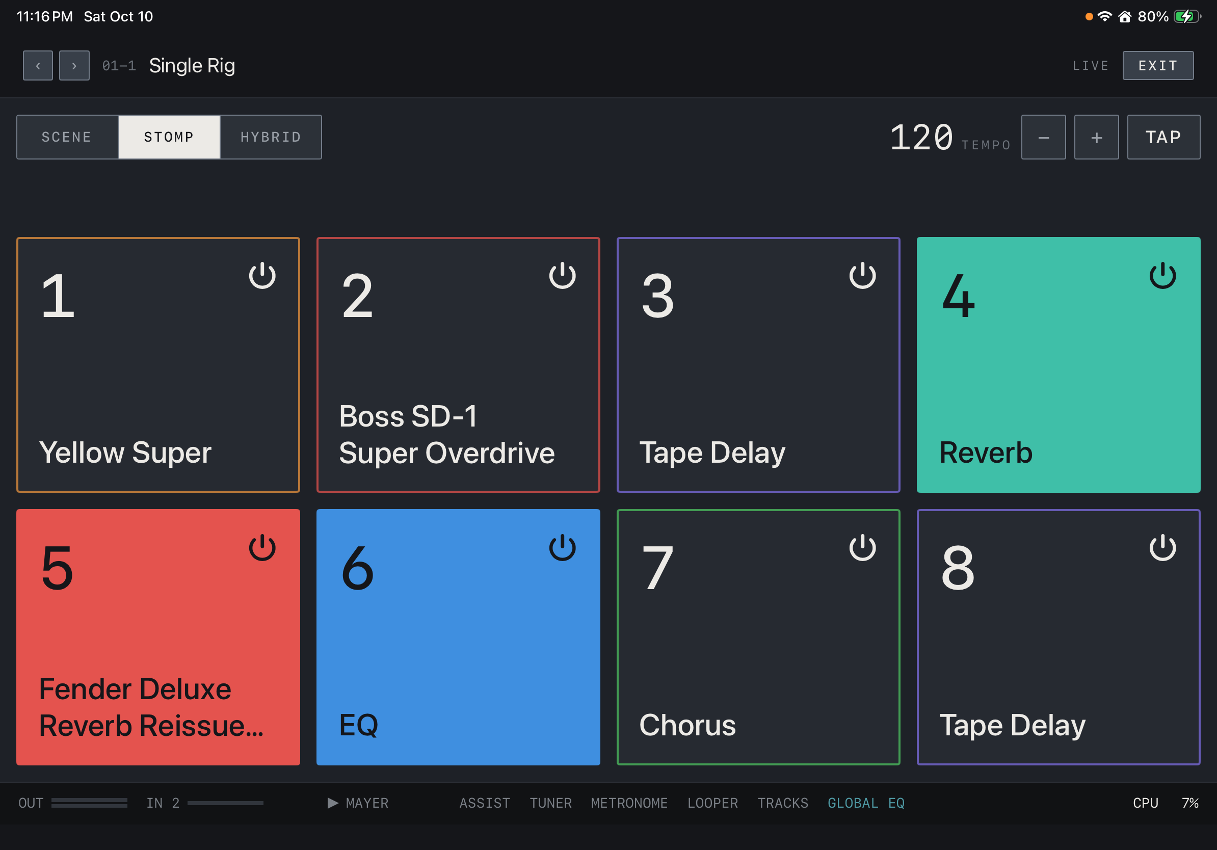 NAM FX on iPad — STOMP · switch individual effects