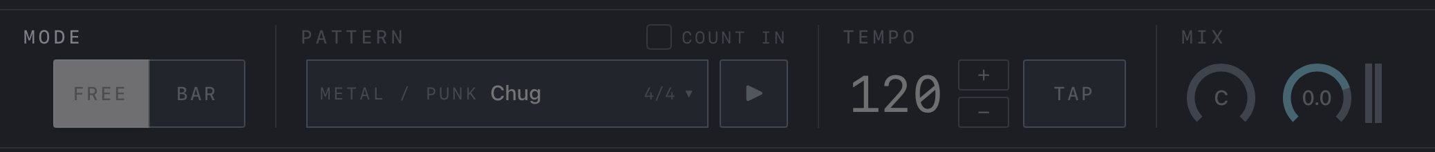 NAM FX on iPad — Drum patterns and BAR mode