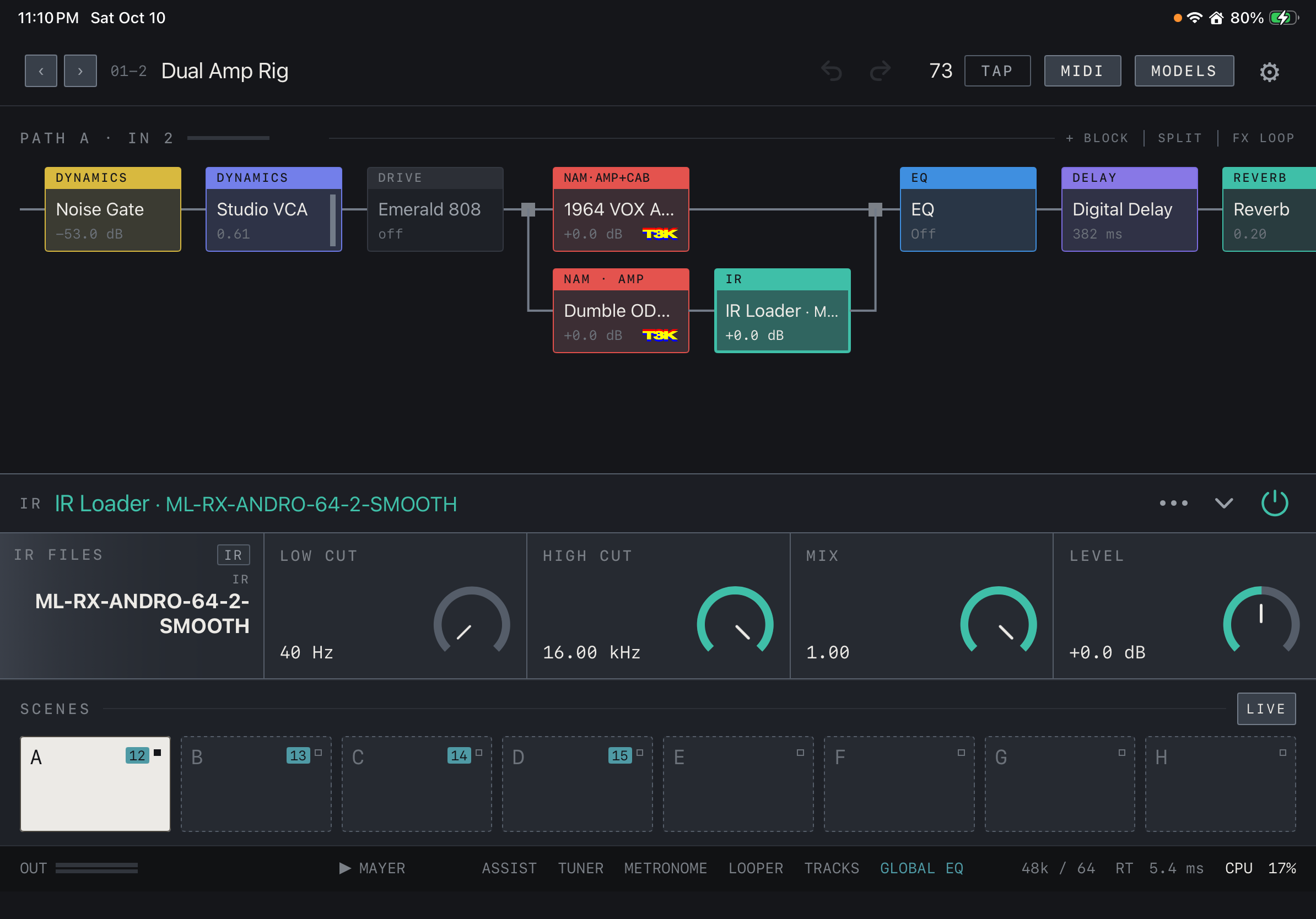 NAM FX on iPad — Parallel branches and merge