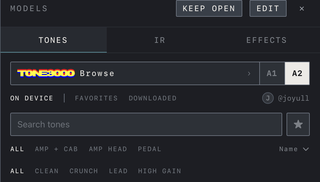 NAM FX on iPad — Optional TONE3000 connection