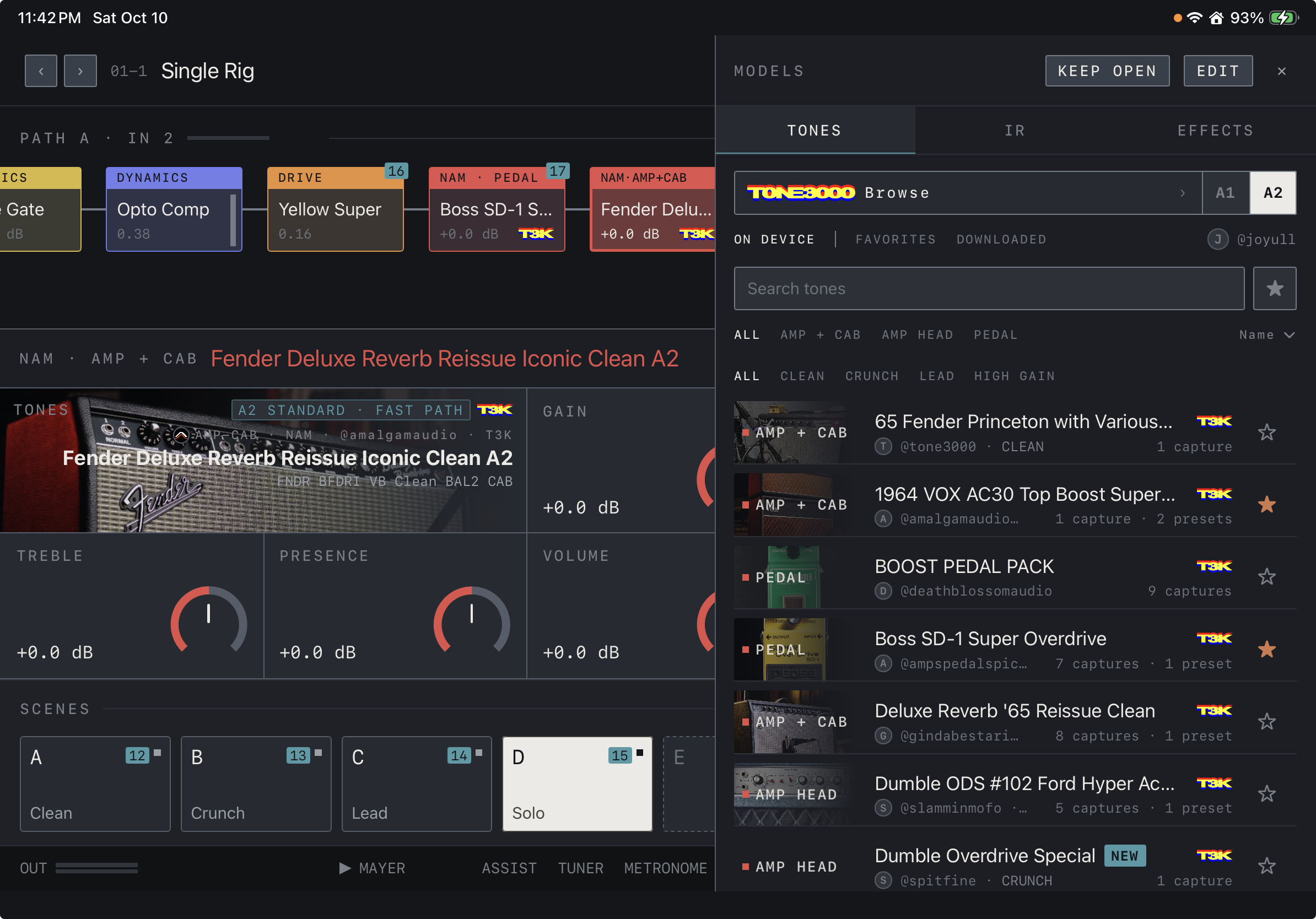 NAM FX on iPad — The MODELS lists