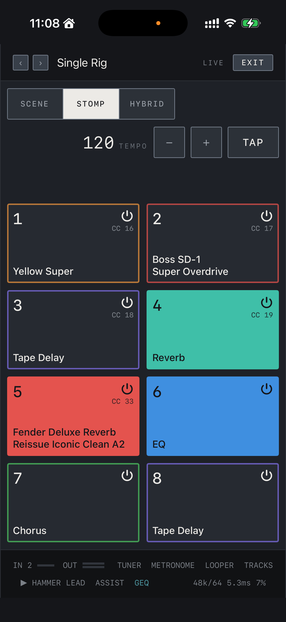 NAM FX on iPhone — STOMP · switch individual effects