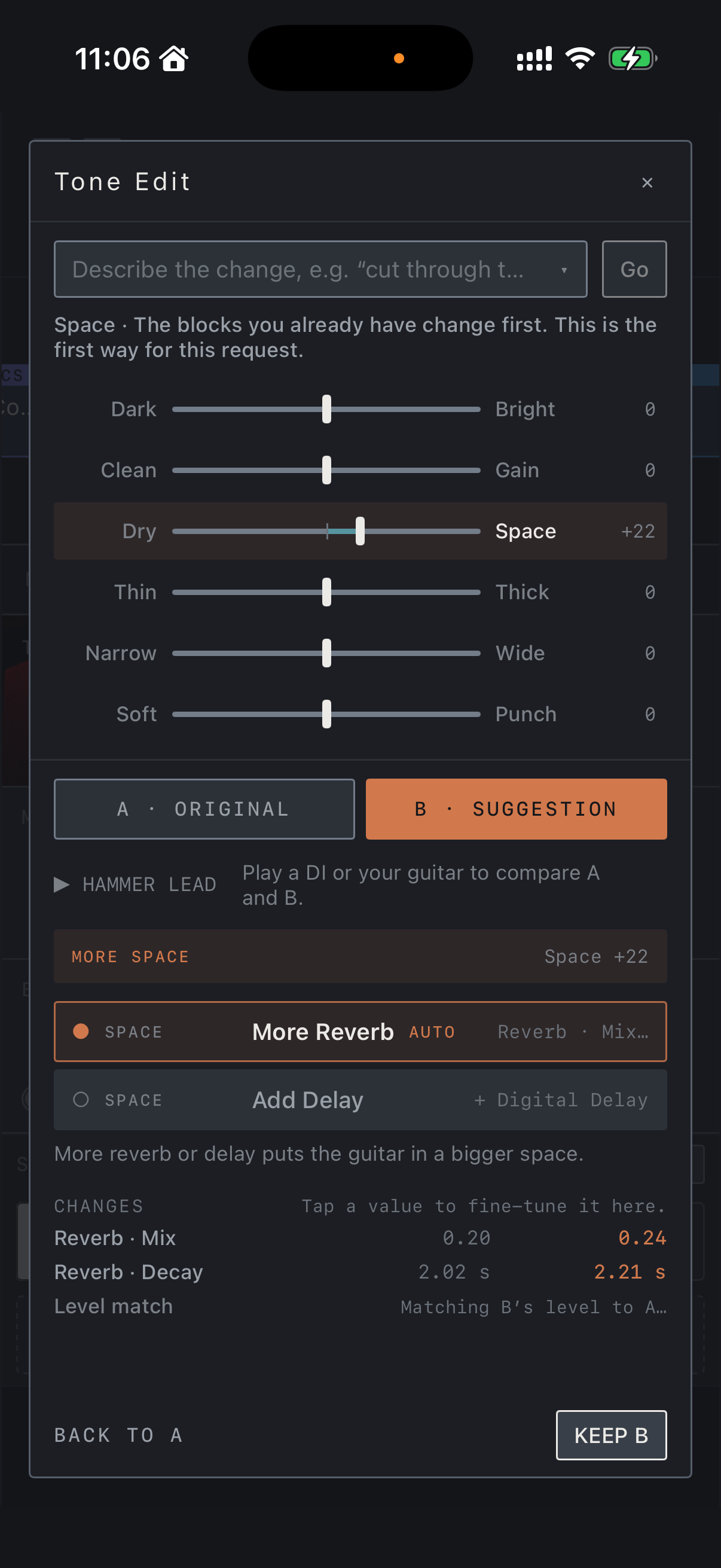 NAM FX on iPhone — Change a tone with Tone Edit