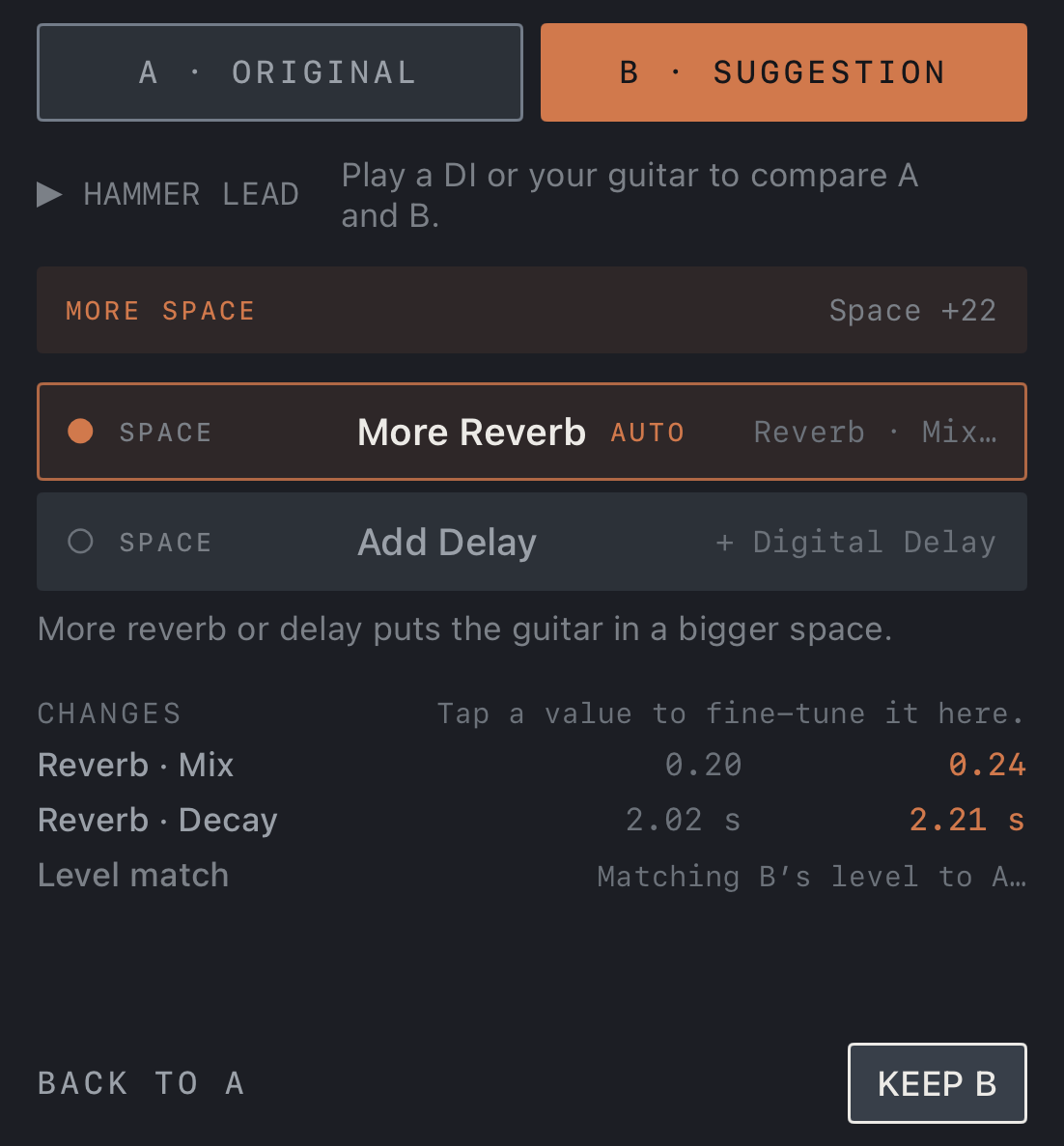 NAM FX on iPhone — Compare A/B and keep
