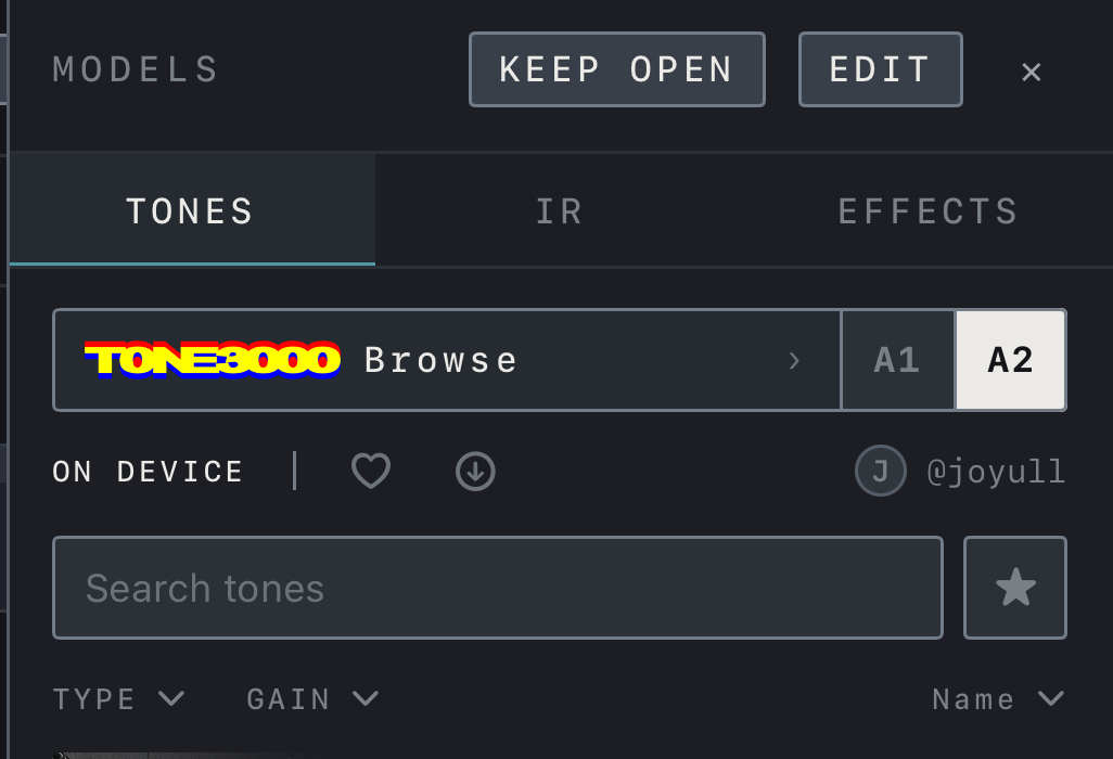 NAM FX on iPhone — Optional TONE3000 connection