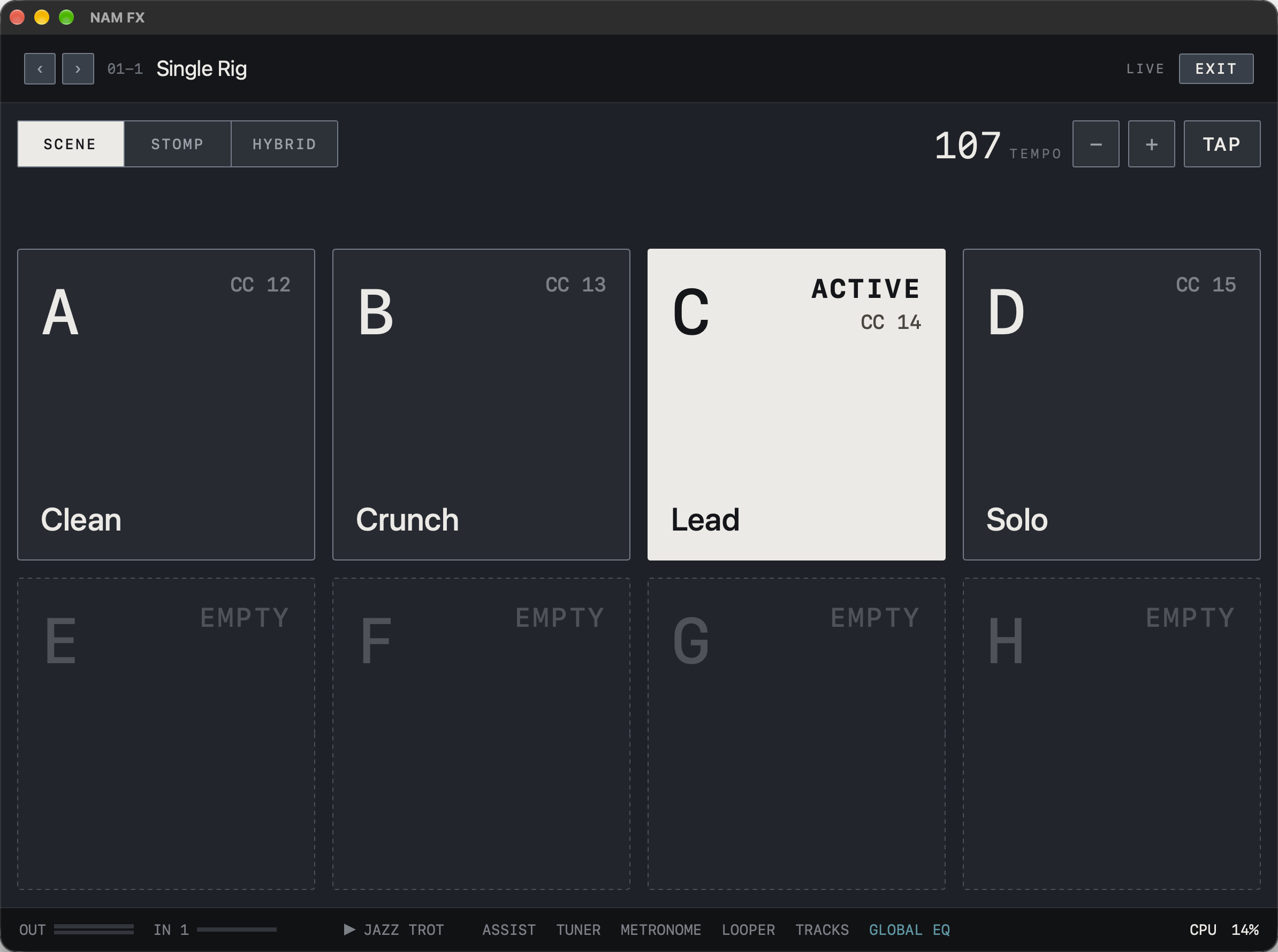 NAM FX on Mac — SCENE · switch song sections