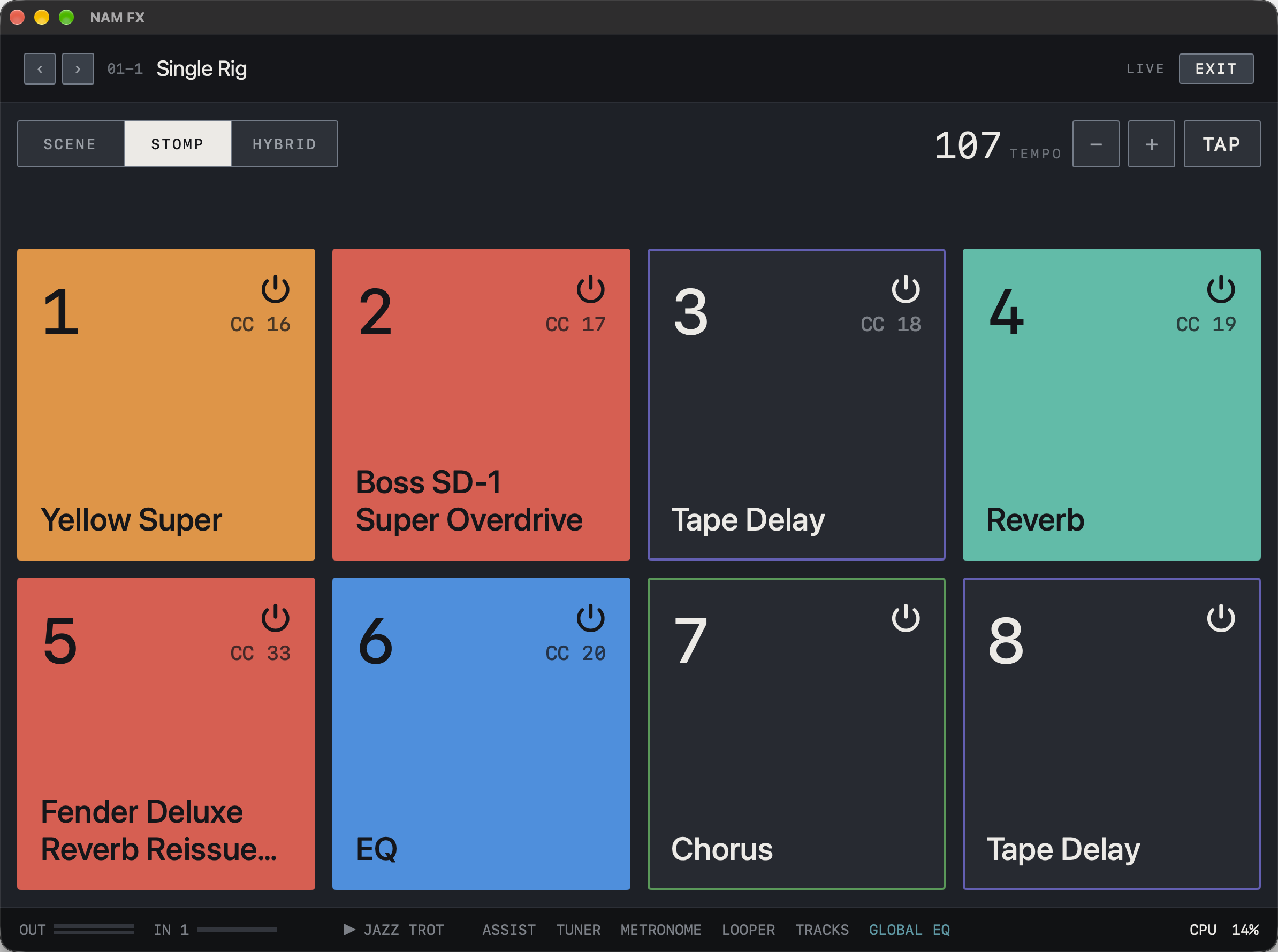 NAM FX on Mac — STOMP · switch individual effects