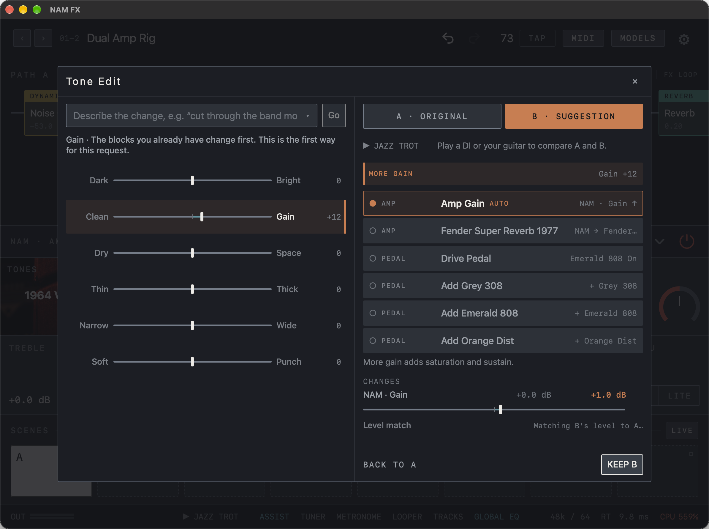 NAM FX on Mac — Change a tone with Tone Edit
