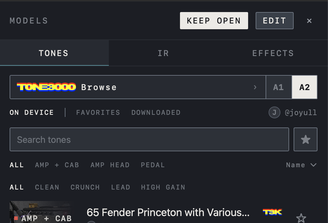 NAM FX on Mac — Optional TONE3000 connection
