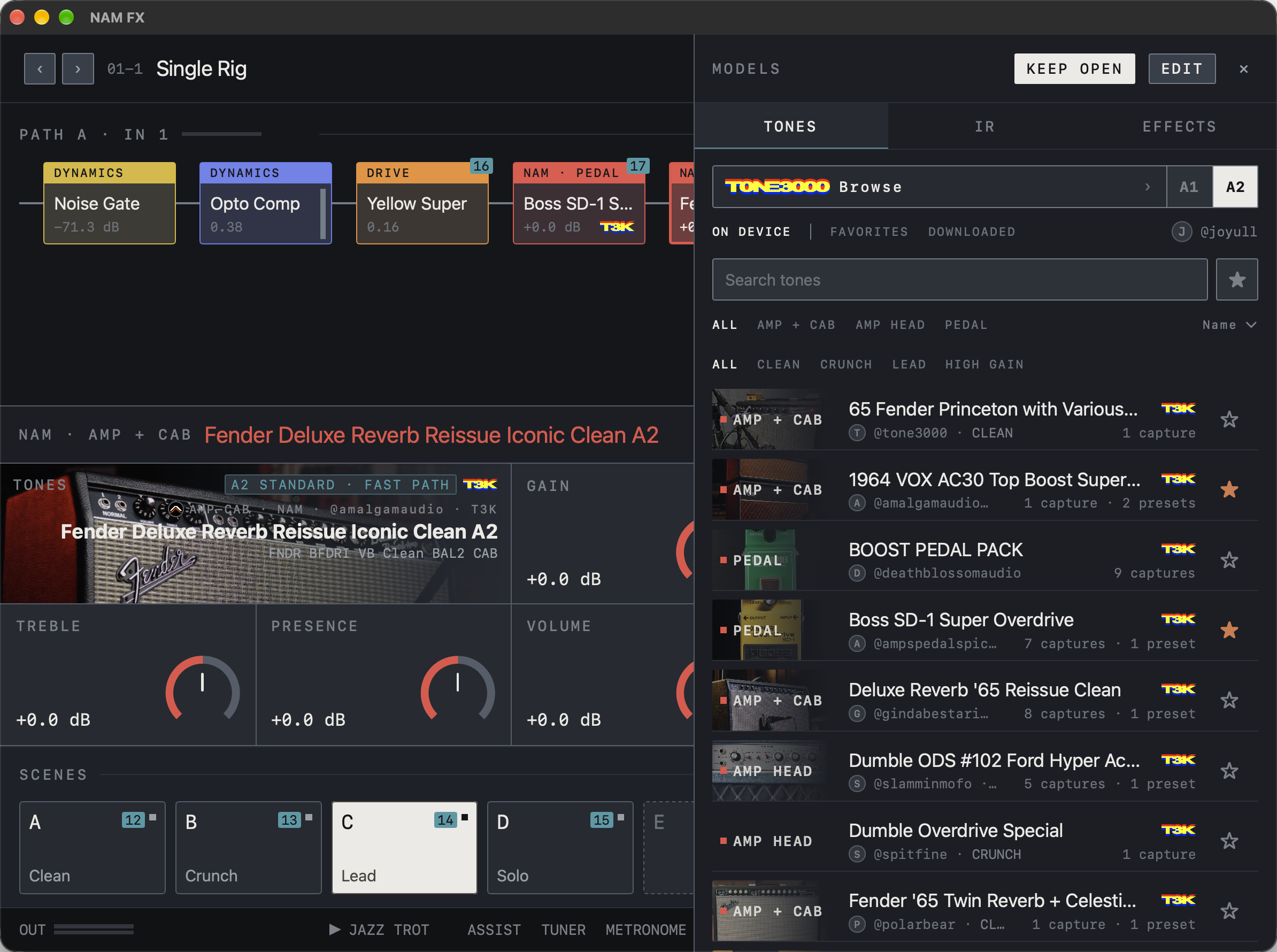 NAM FX on Mac — The MODELS lists