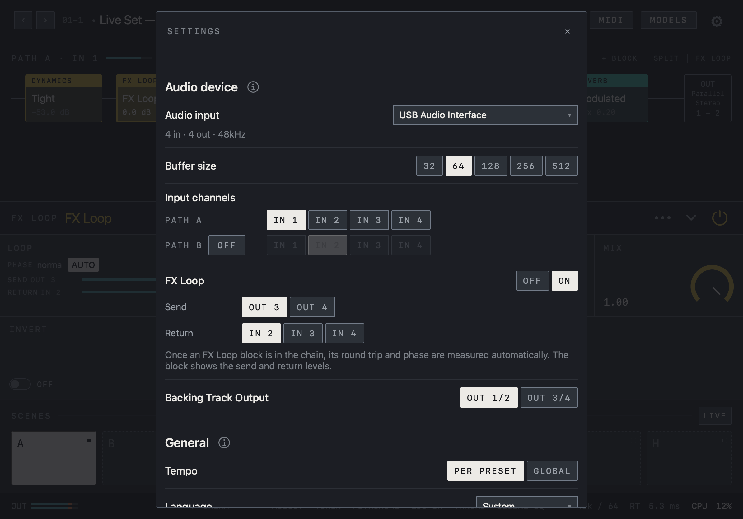 NAM FX — iPad — FX Loop settings