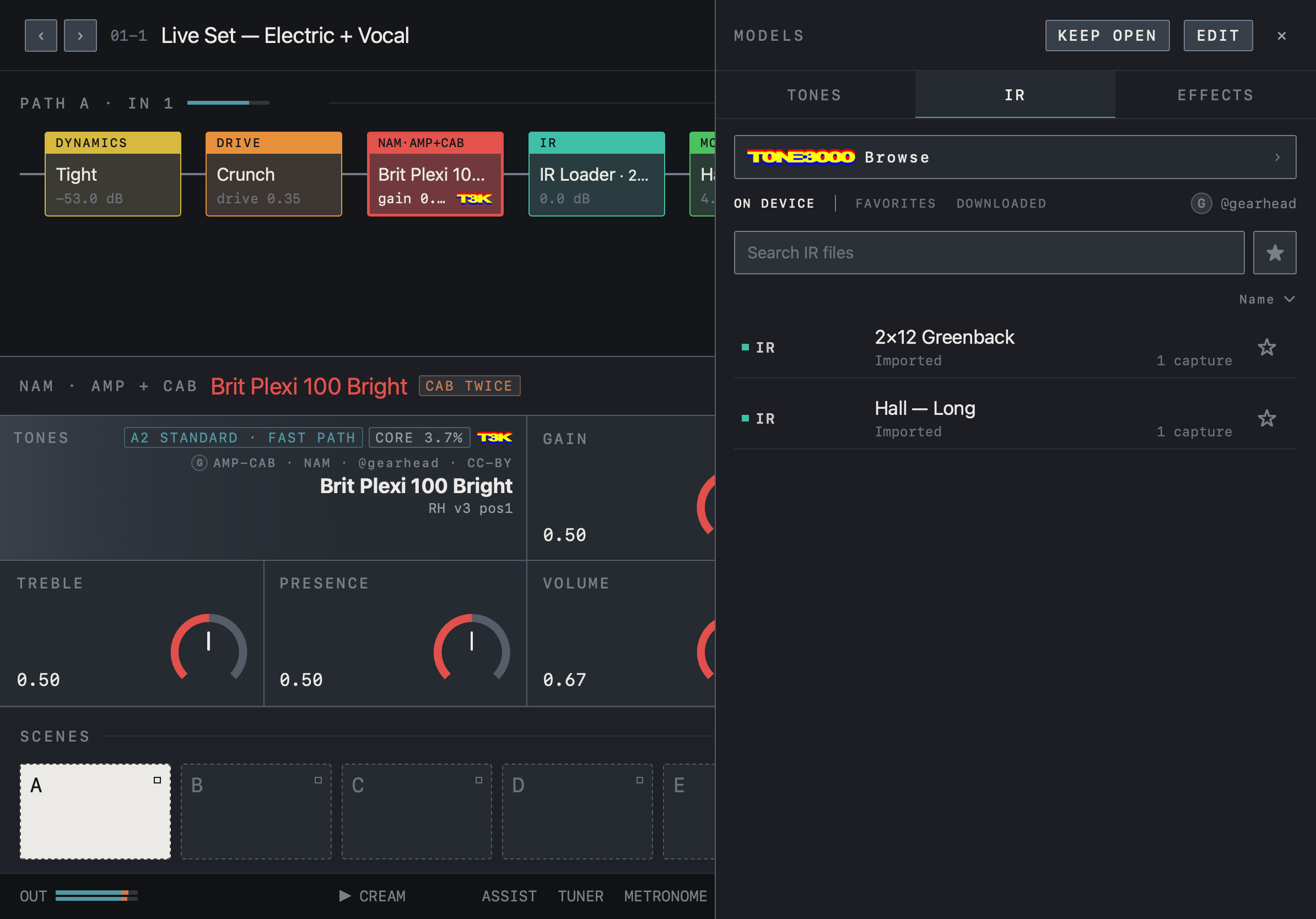 NAM FX — iPad — IR list