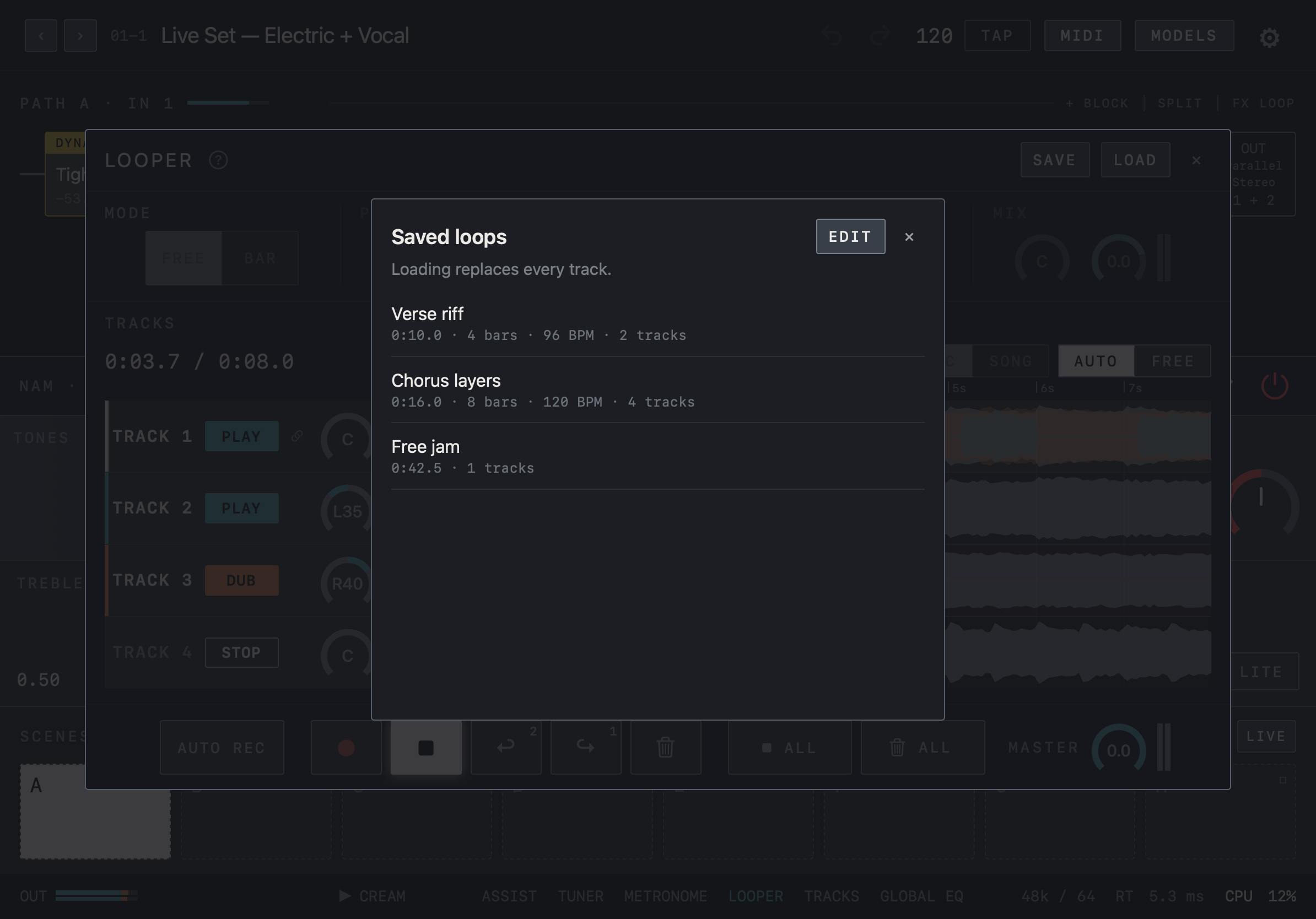NAM FX — iPad — Saved loops