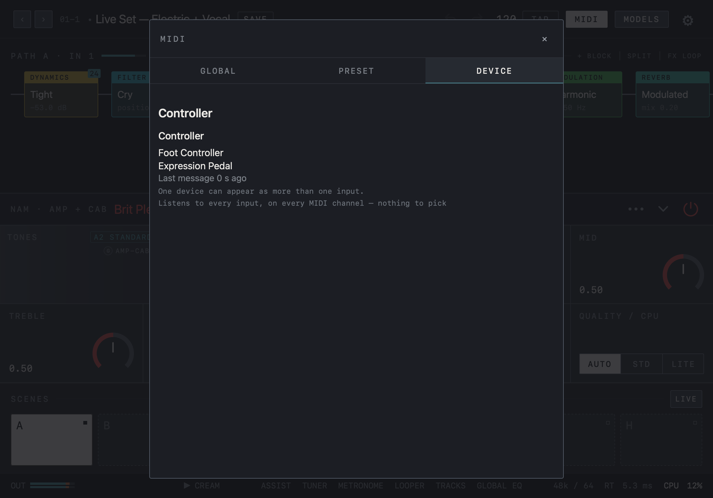 NAM FX — iPad — MIDI · Device