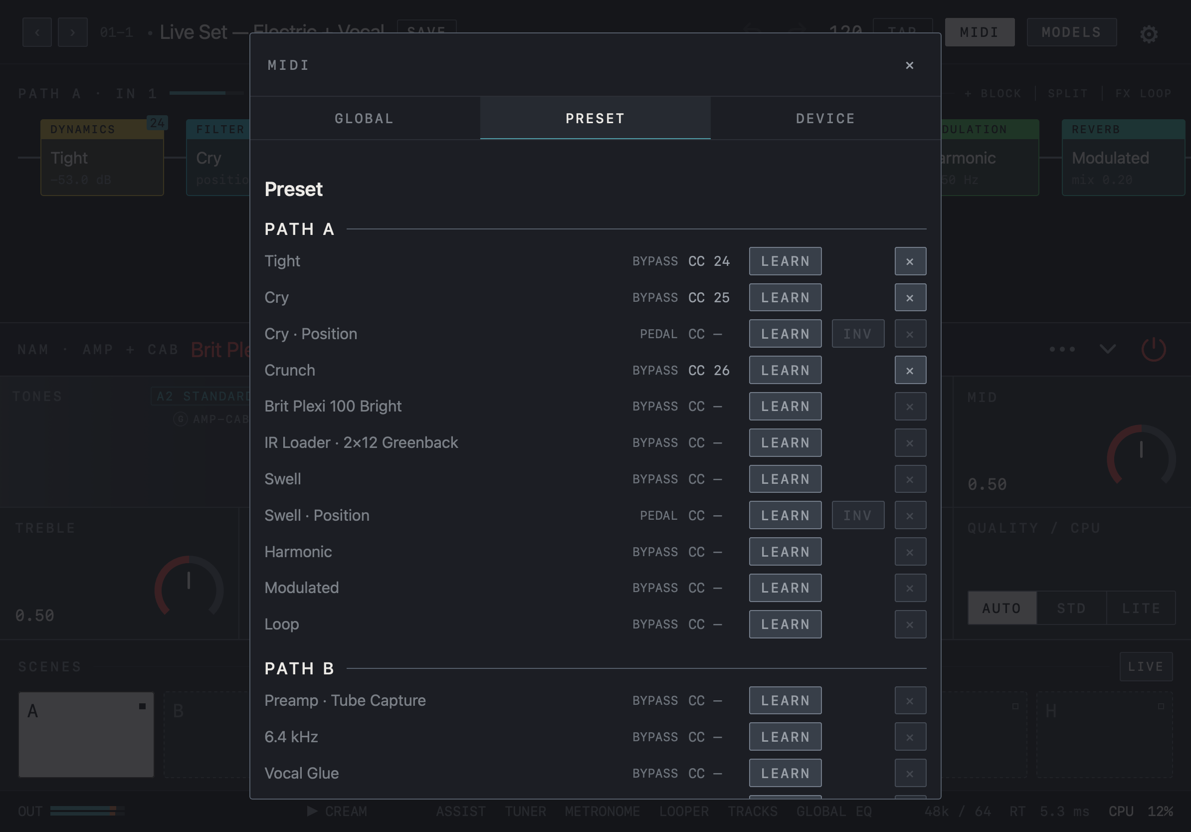 NAM FX — iPad — MIDI · Preset