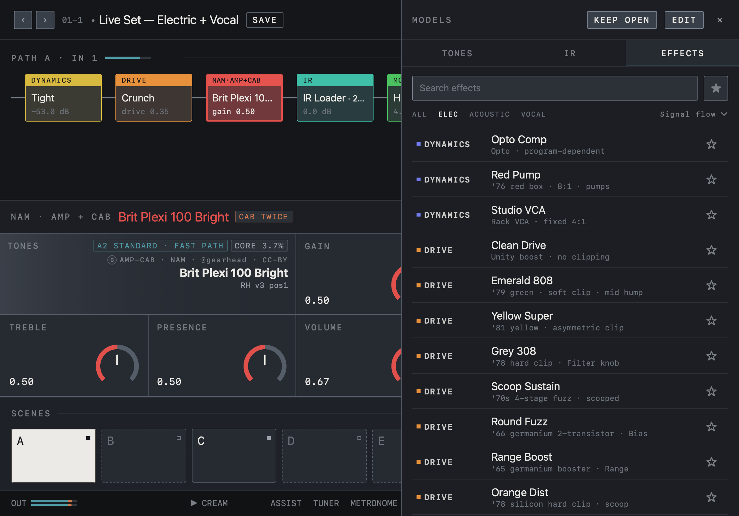 NAM FX — iPad — Effects list