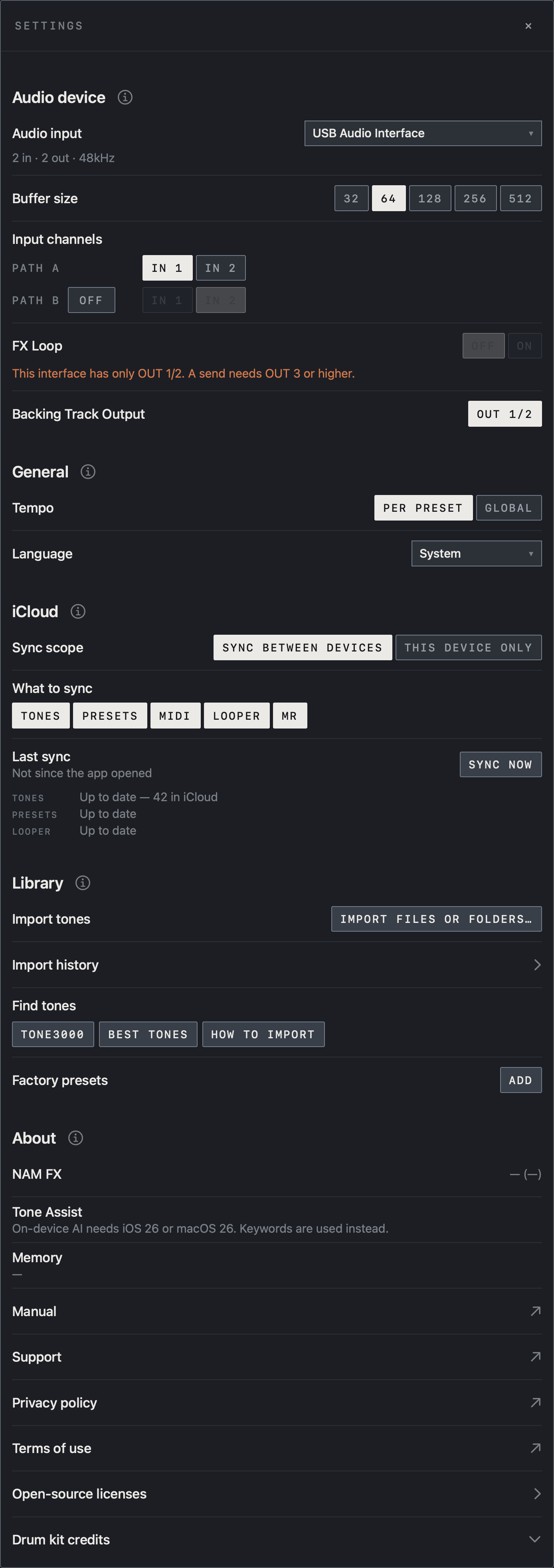 NAM FX on iPad — This device only, and Device Sync