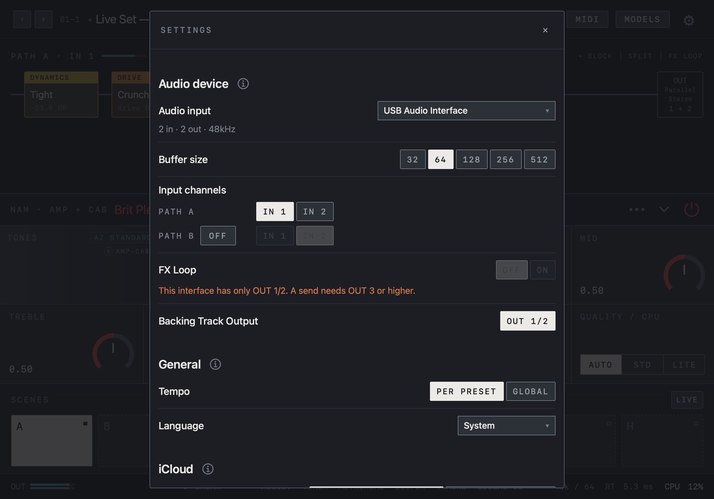 NAM FX — iPad — Settings