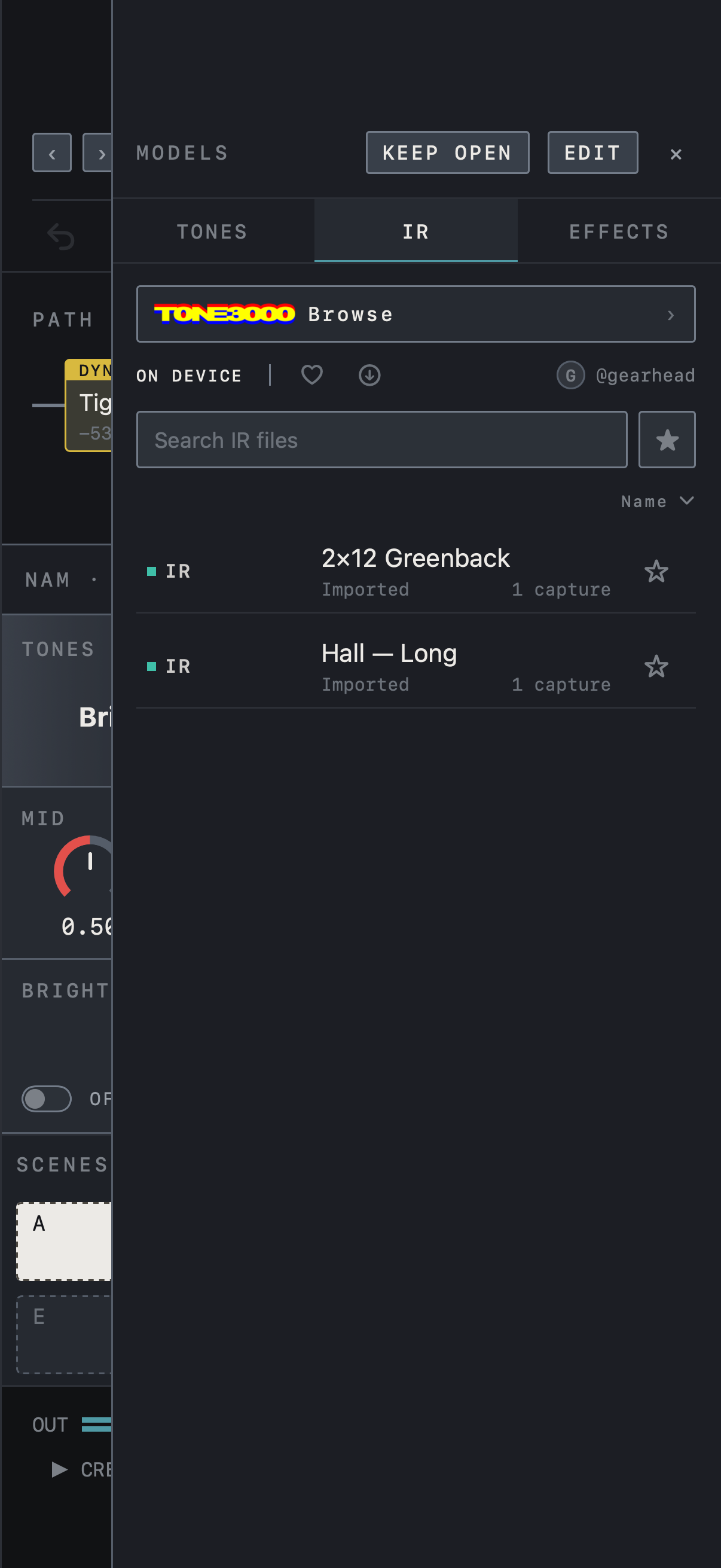 NAM FX on iPhone — The IR list