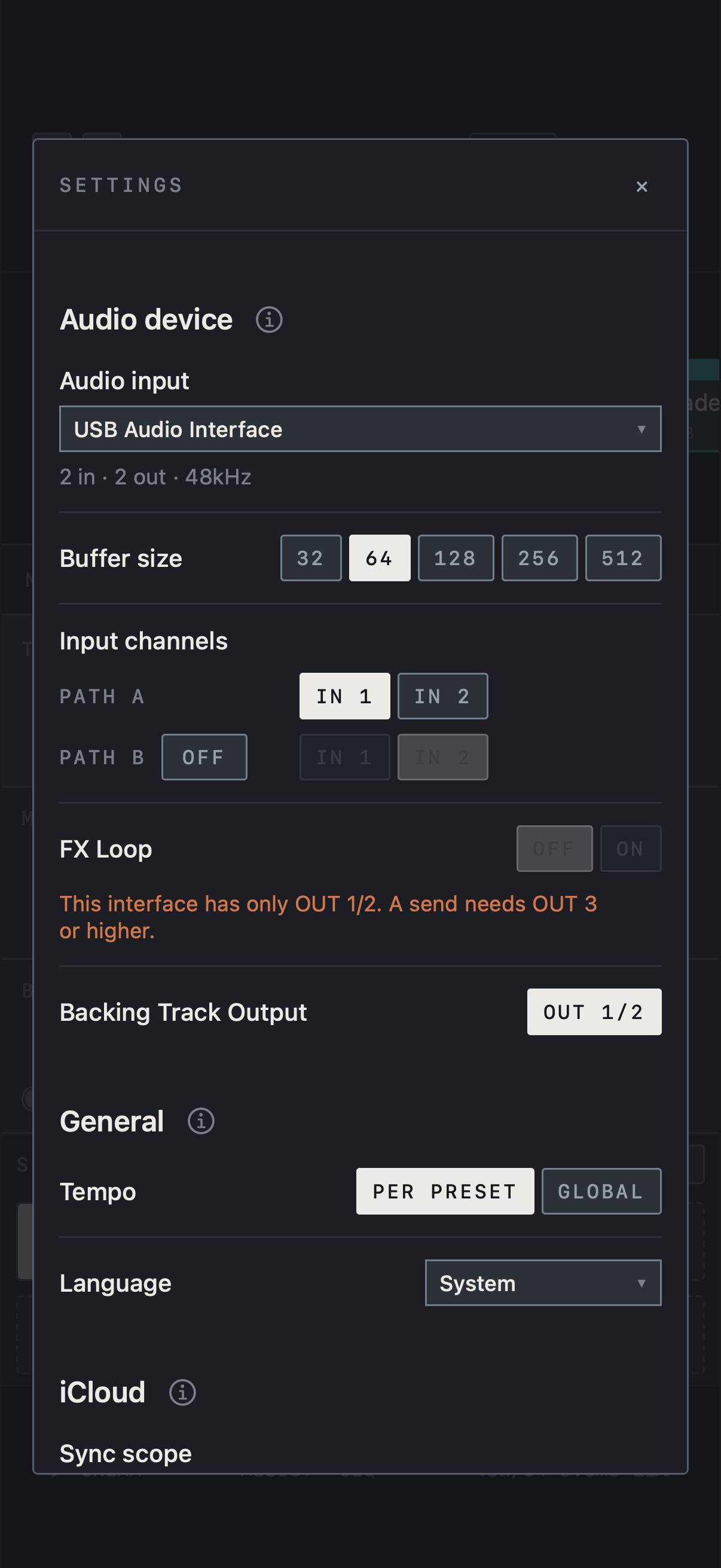 NAM FX — iPhone — Settings