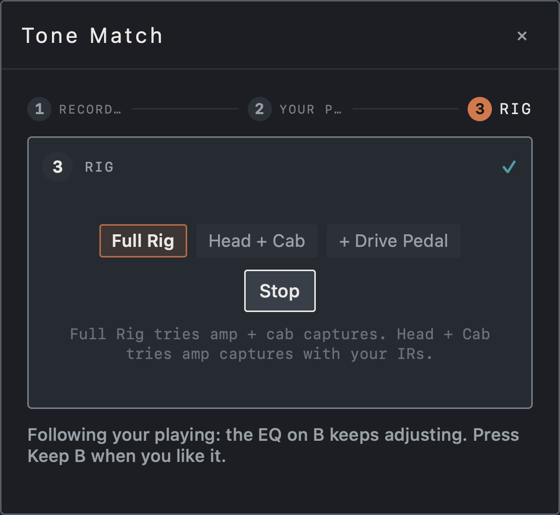 NAM FX on iPhone — Match a recording with Tone Match