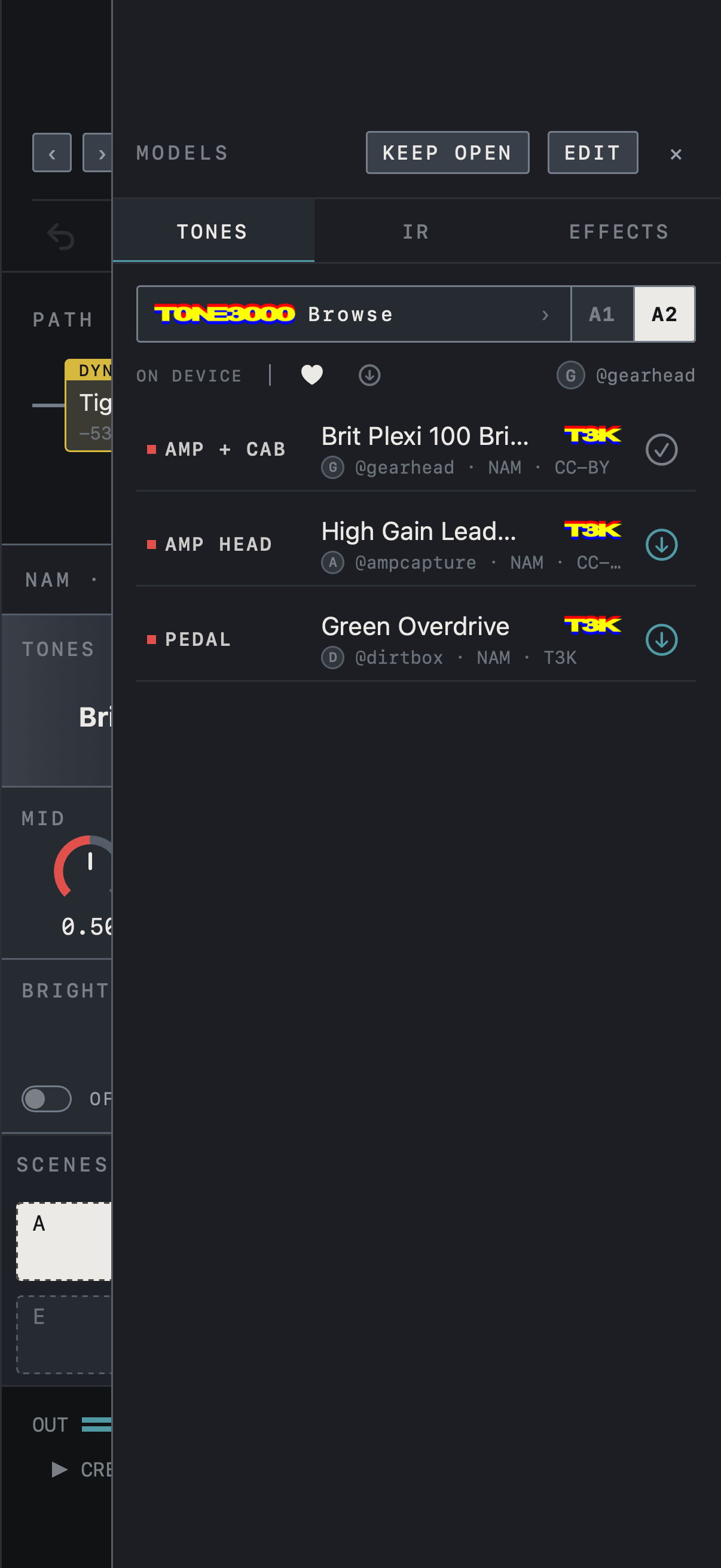 NAM FX on iPhone — Optional TONE3000 connection