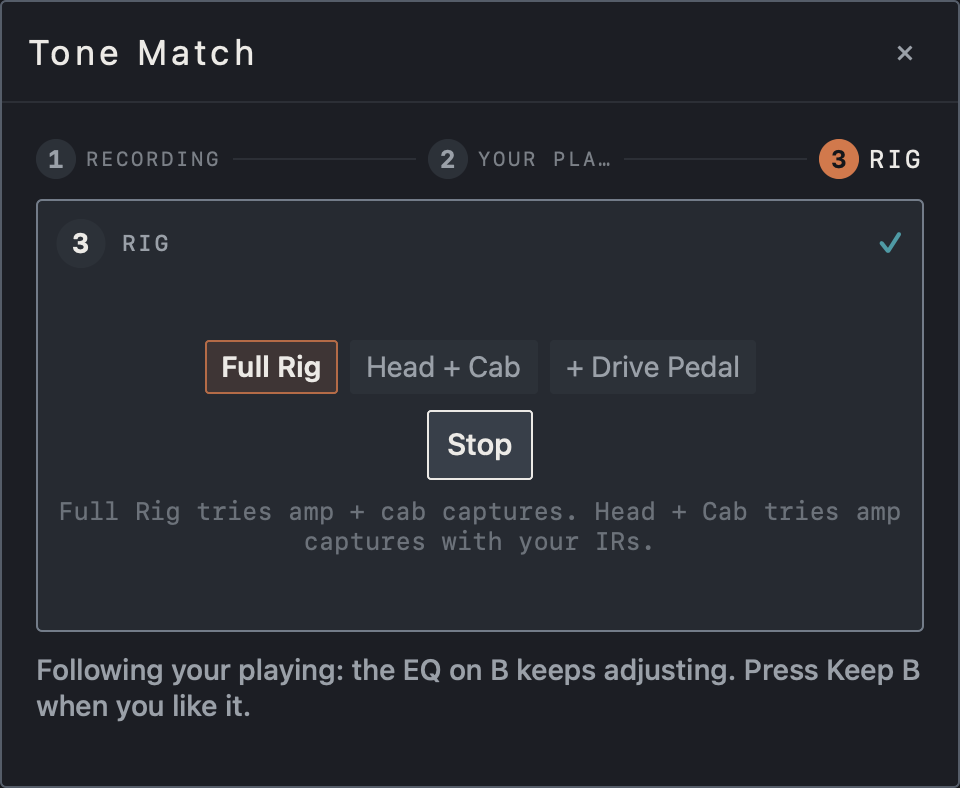 NAM FX on Mac — Match a recording with Tone Match