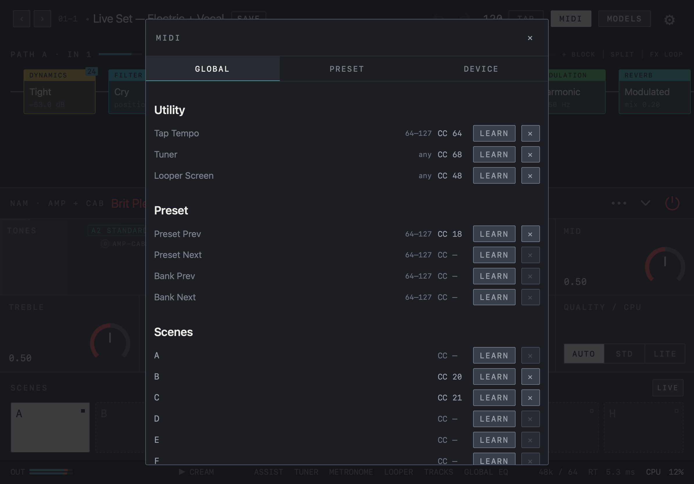 NAM FX — iPad — MIDI · Global