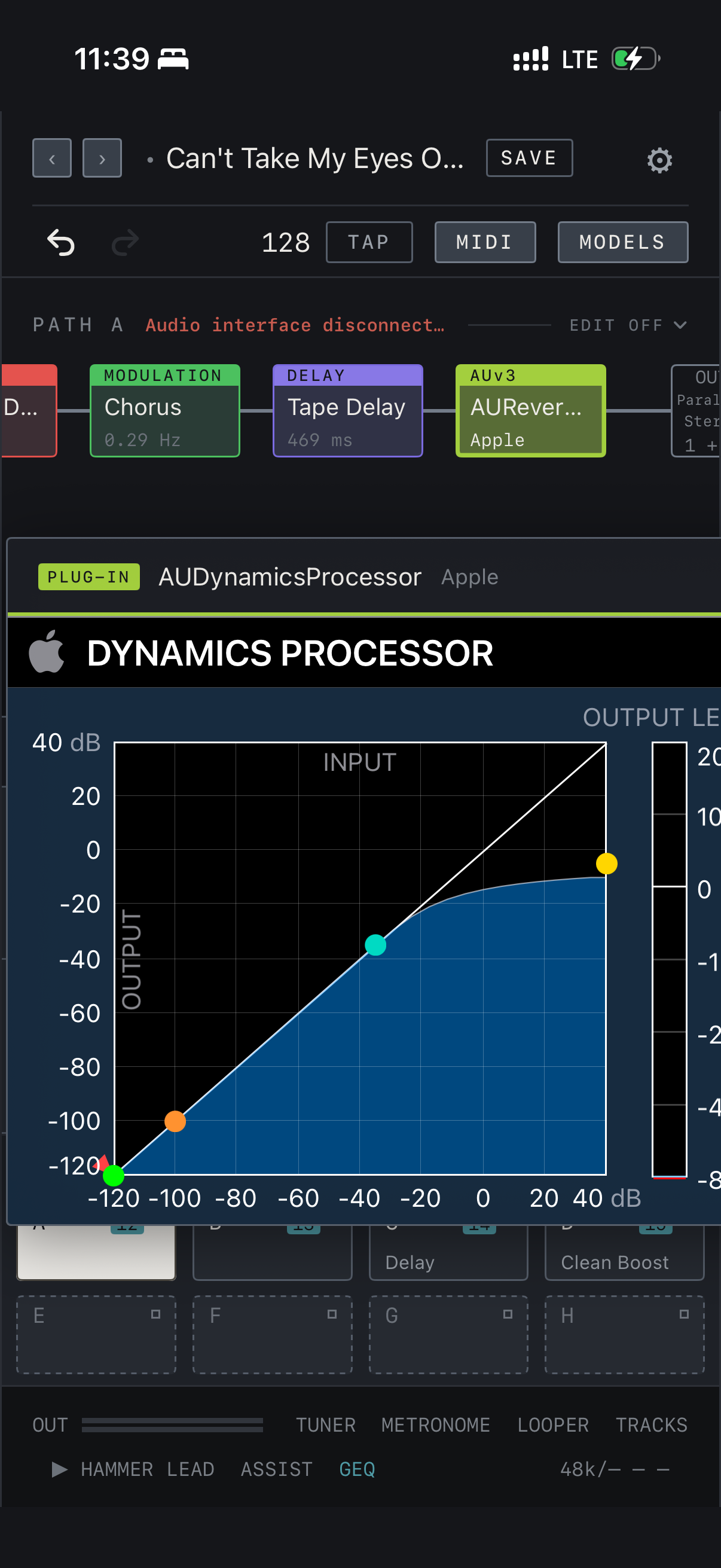 NAM FX — iPhone — AUv3 호스팅 (Apple AUDynamicsProcessor)