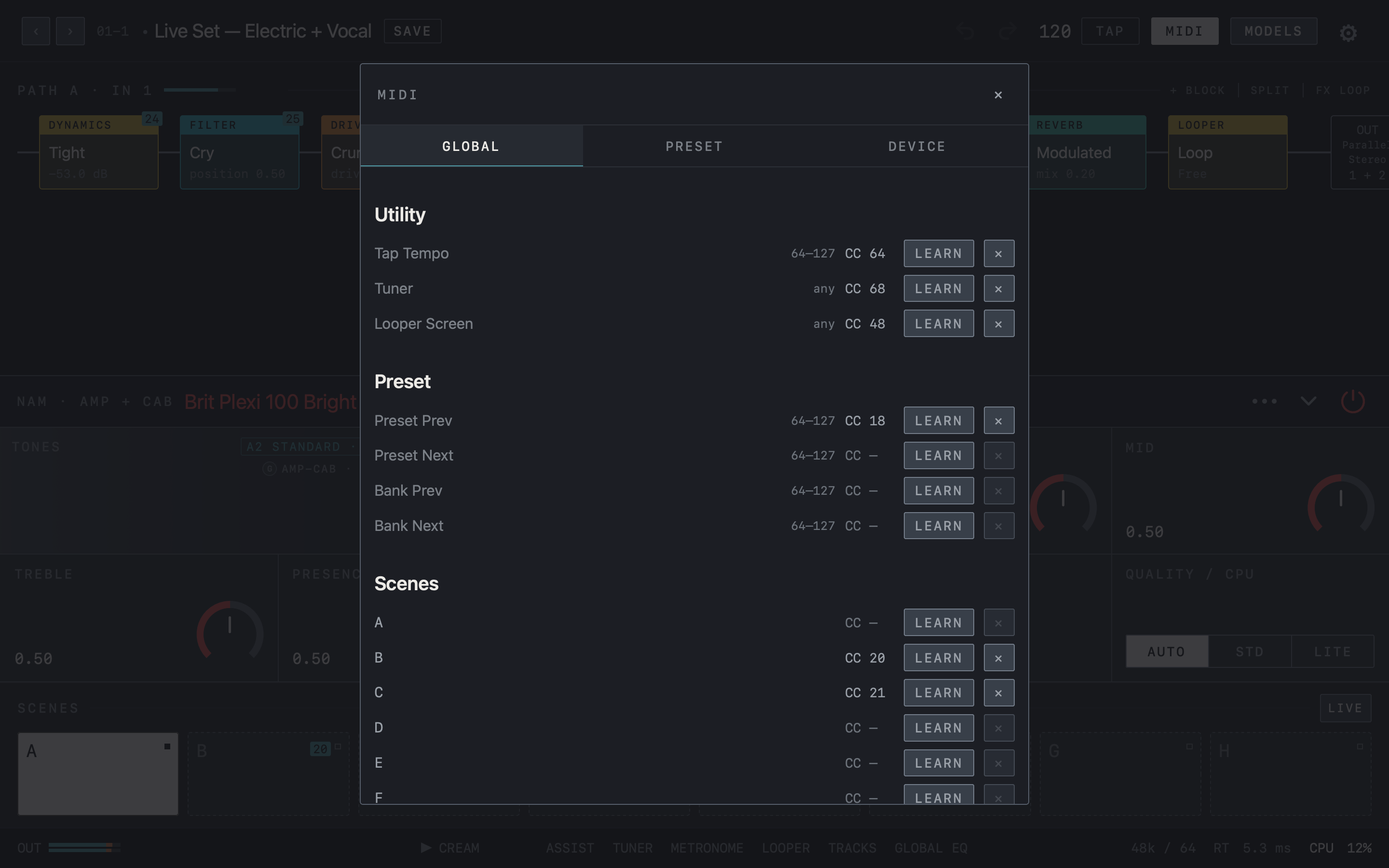 NAM FX — Mac — MIDI · Global